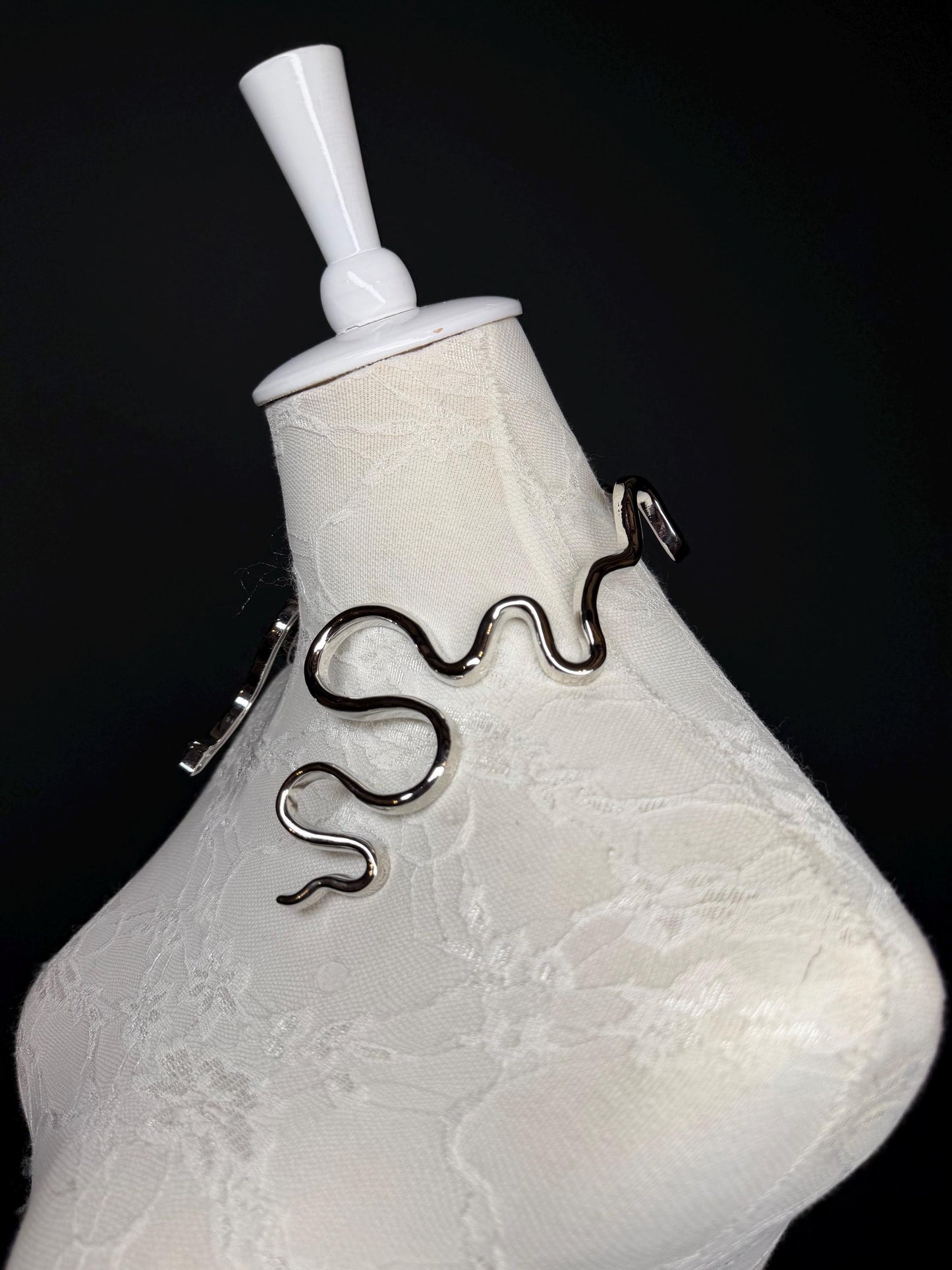 Handmade Solid Metal Snake Choker Necklace, FAN Design