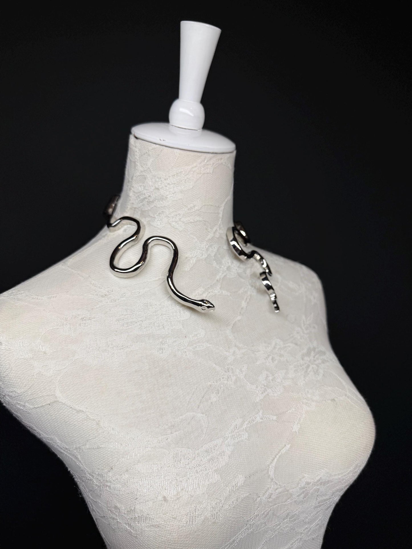 Handmade Solid Metal Snake Choker Necklace, FAN Design