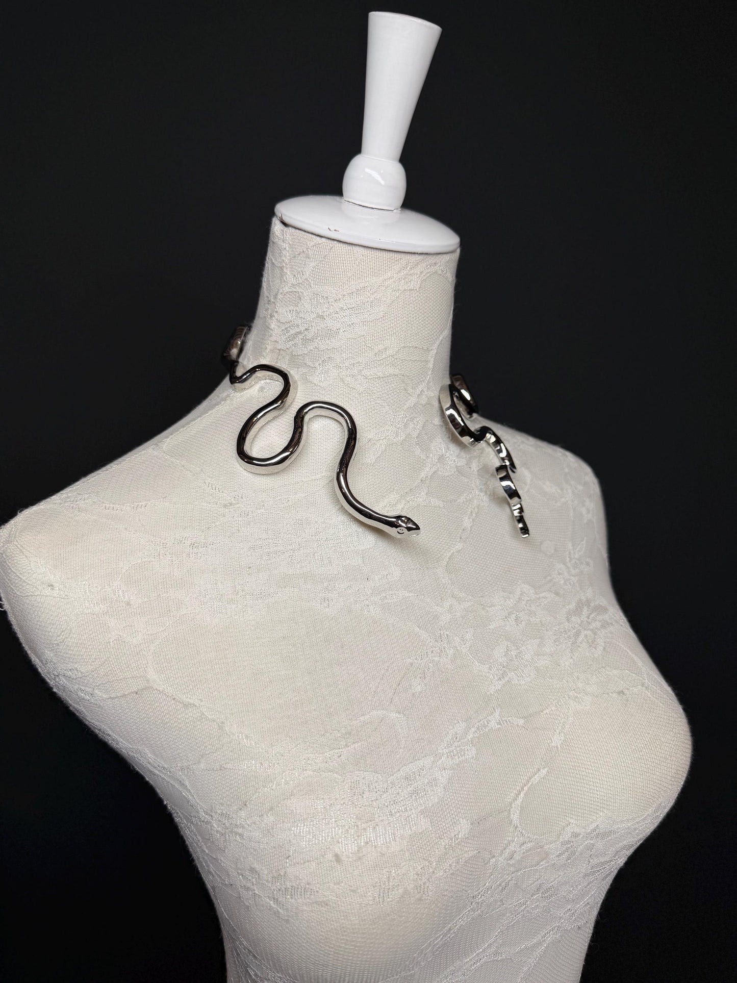 Handmade Solid Metal Snake Choker Necklace, FAN Design