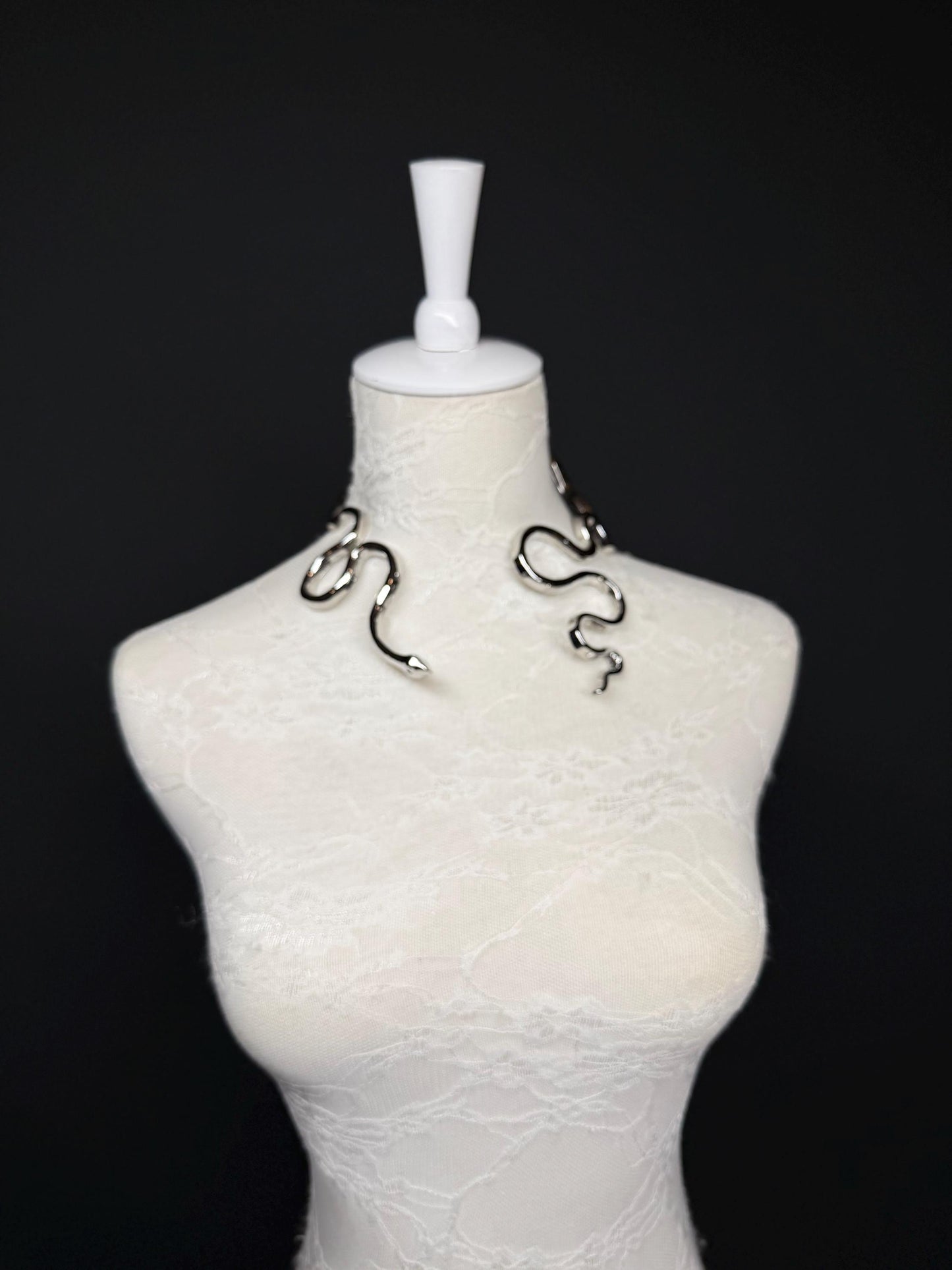 Handmade Solid Metal Snake Choker Necklace, FAN Design