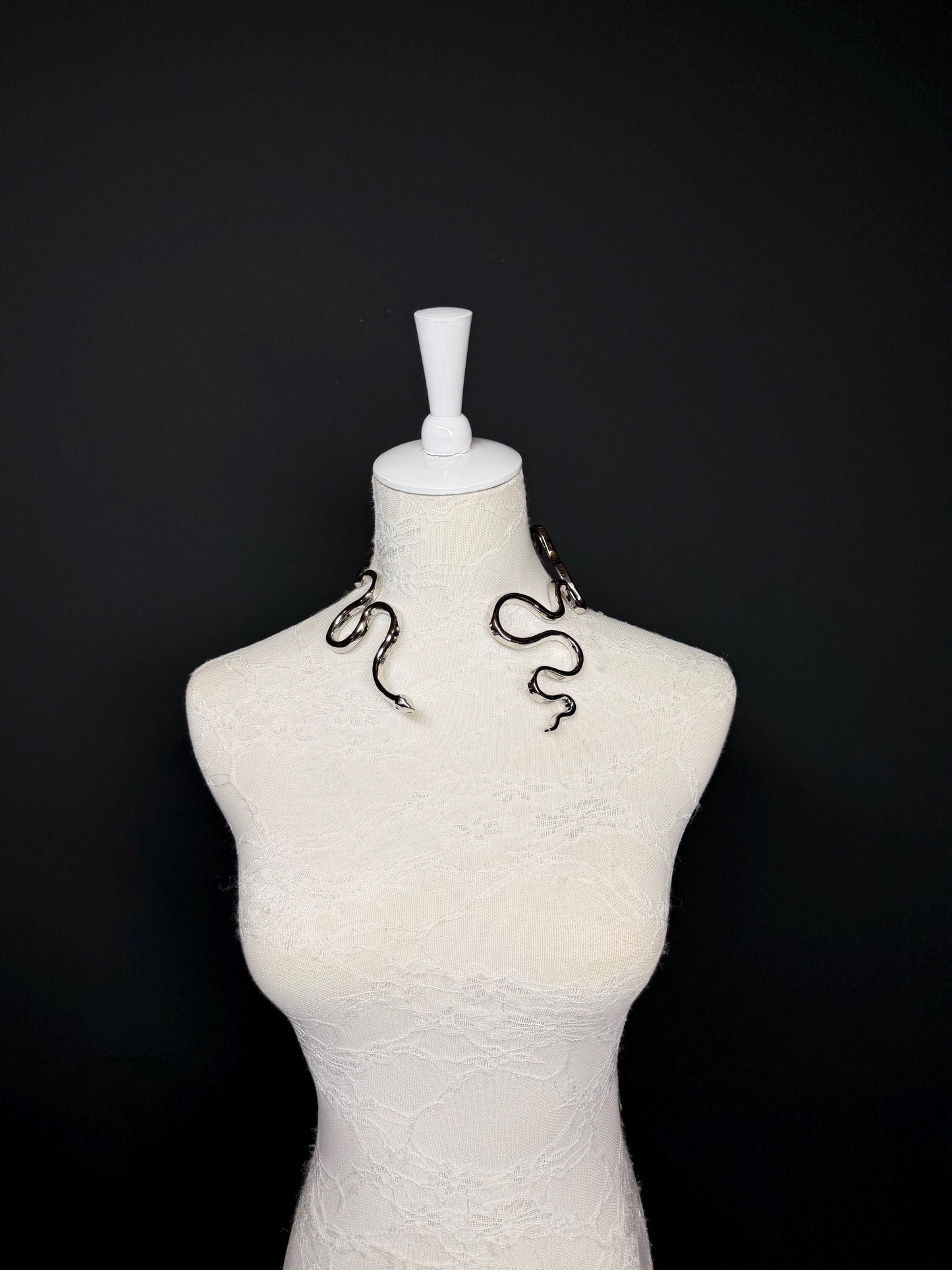 Handmade Solid Metal Snake Choker Necklace, FAN Design