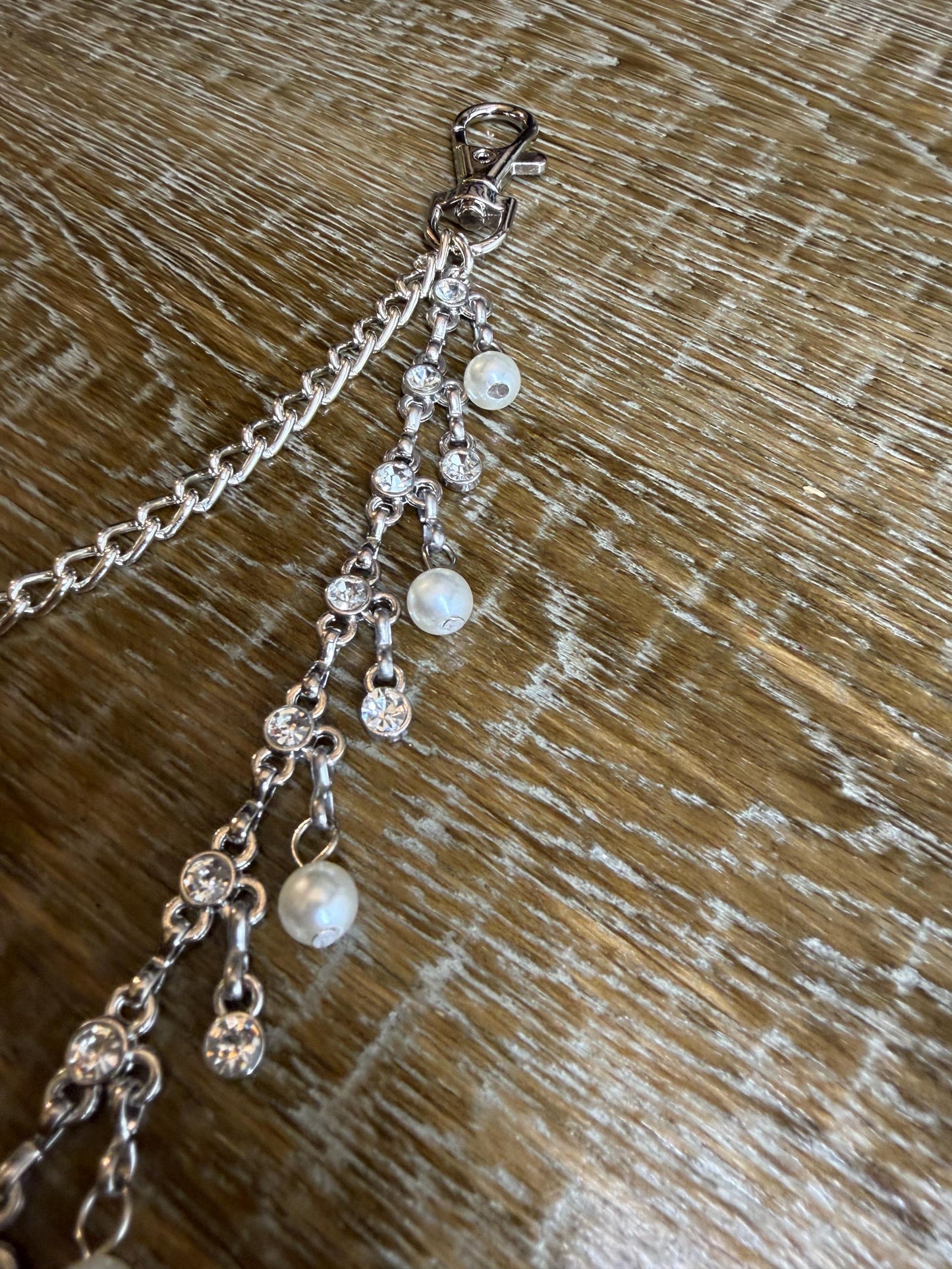 Jeans Chain, Fashion Chain, Silver, Pearl, Rhinestone, Gifts, Jeans, Chain, Festival, Bags, Necklace, 2 Row Chain