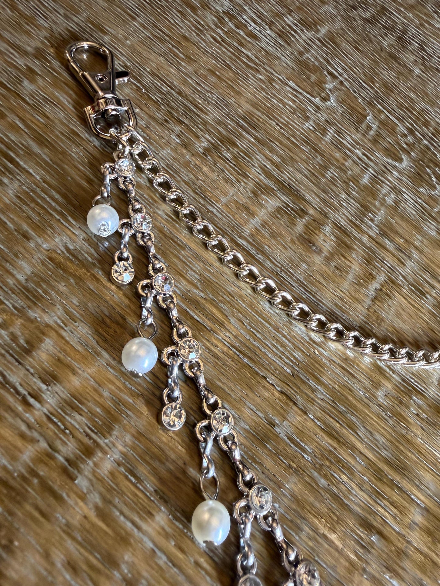 Jeans Chain, Fashion Chain, Silver, Pearl, Rhinestone, Gifts, Jeans, Chain, Festival, Bags, Necklace, 2 Row Chain