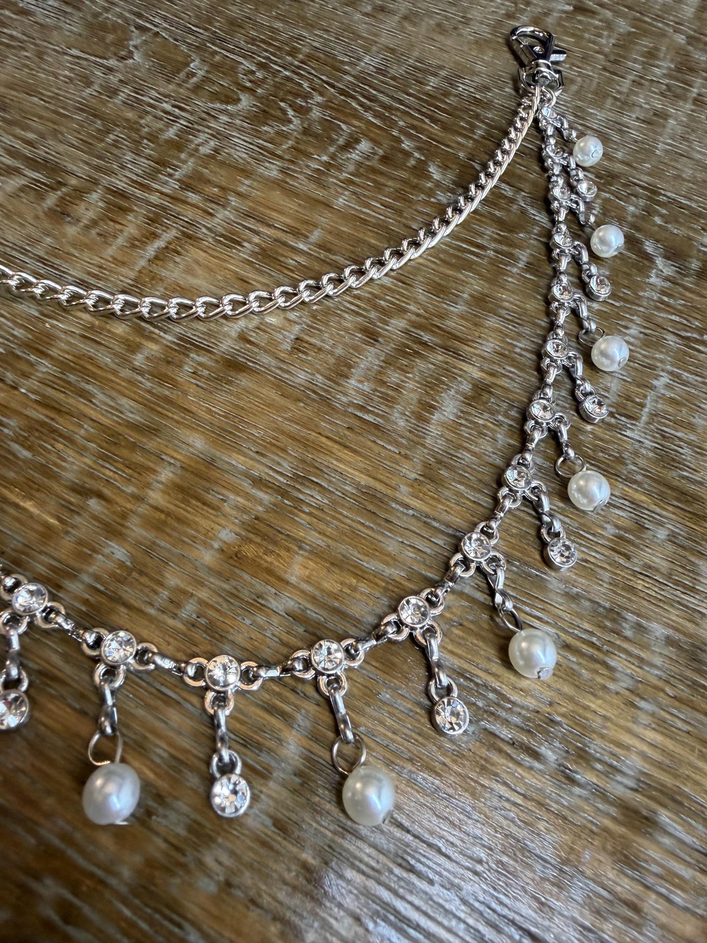 Jeans Chain, Fashion Chain, Silver, Pearl, Rhinestone, Gifts, Jeans, Chain, Festival, Bags, Necklace, 2 Row Chain