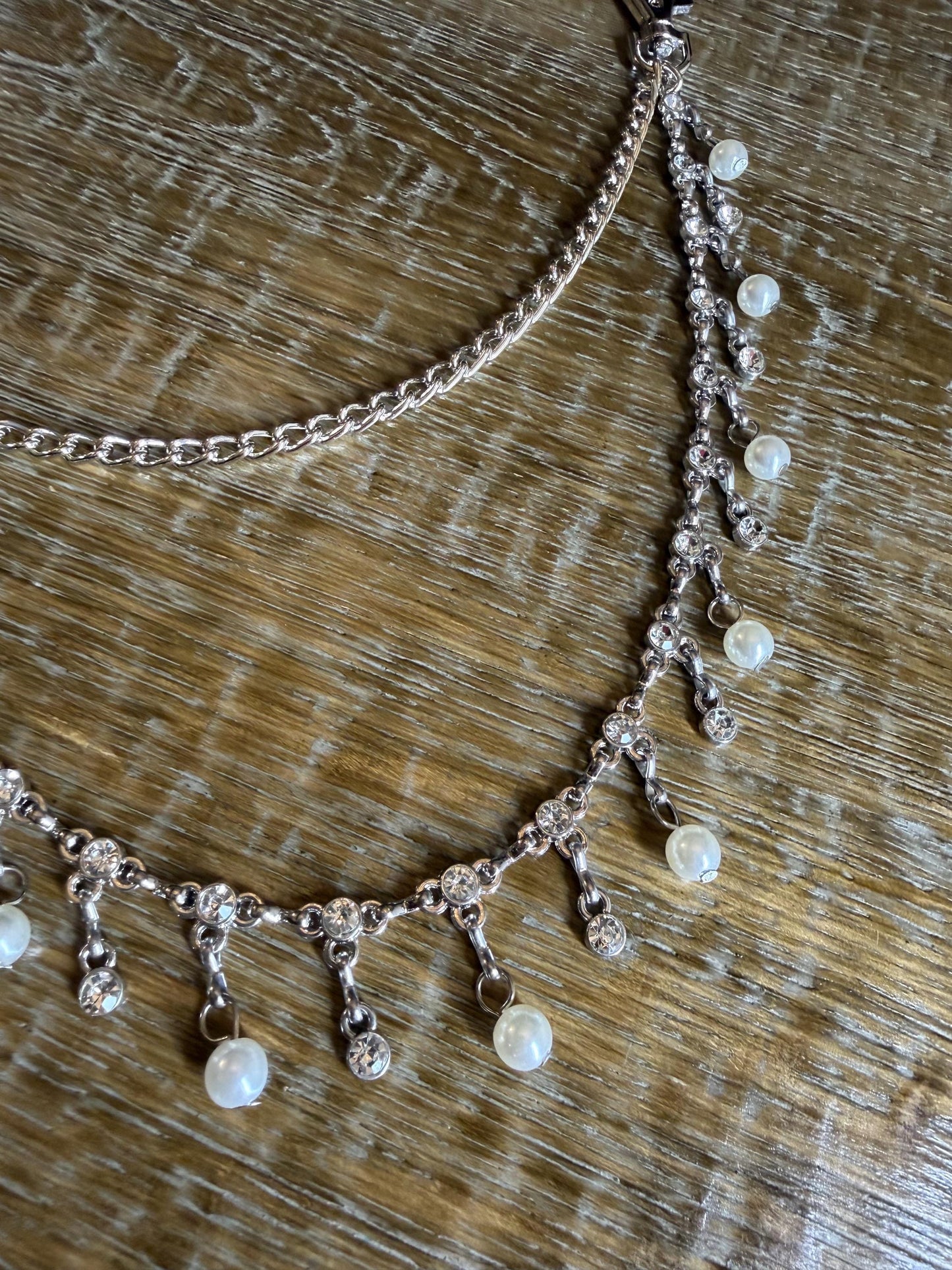 Jeans Chain, Fashion Chain, Silver, Pearl, Rhinestone, Gifts, Jeans, Chain, Festival, Bags, Necklace, 2 Row Chain