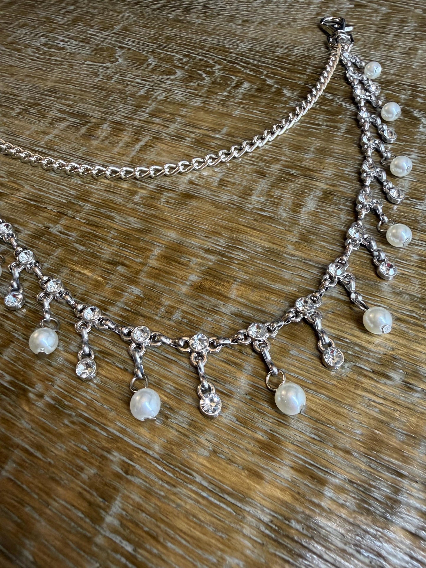 Jeans Chain, Fashion Chain, Silver, Pearl, Rhinestone, Gifts, Jeans, Chain, Festival, Bags, Necklace, 2 Row Chain