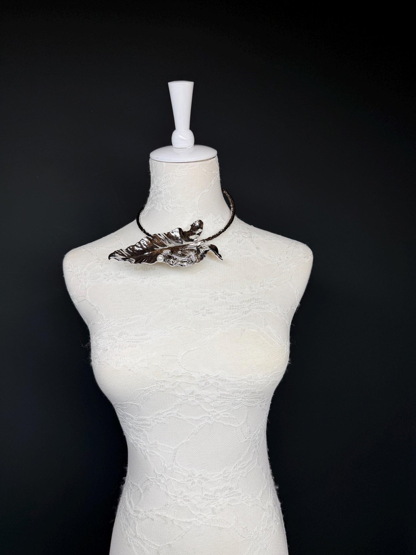 Handmade Metal Leaf Choker, Bridal Wedding Jewelry