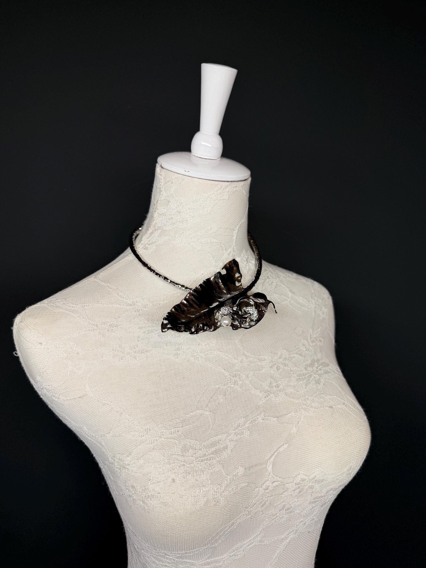 Handmade Metal Leaf Choker, Bridal Wedding Jewelry