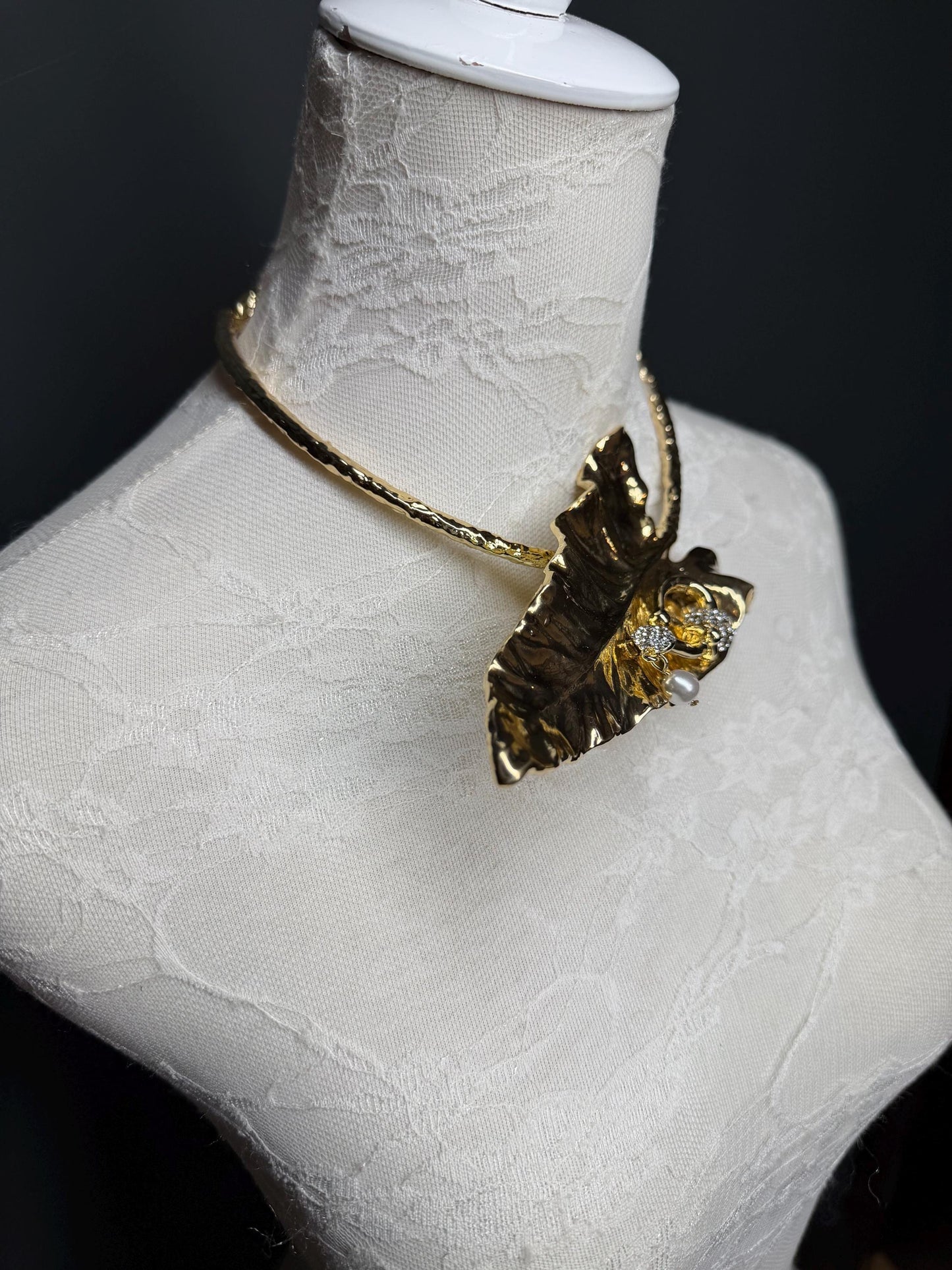 Handmade Metal Leaf Choker, Bridal Wedding Jewelry