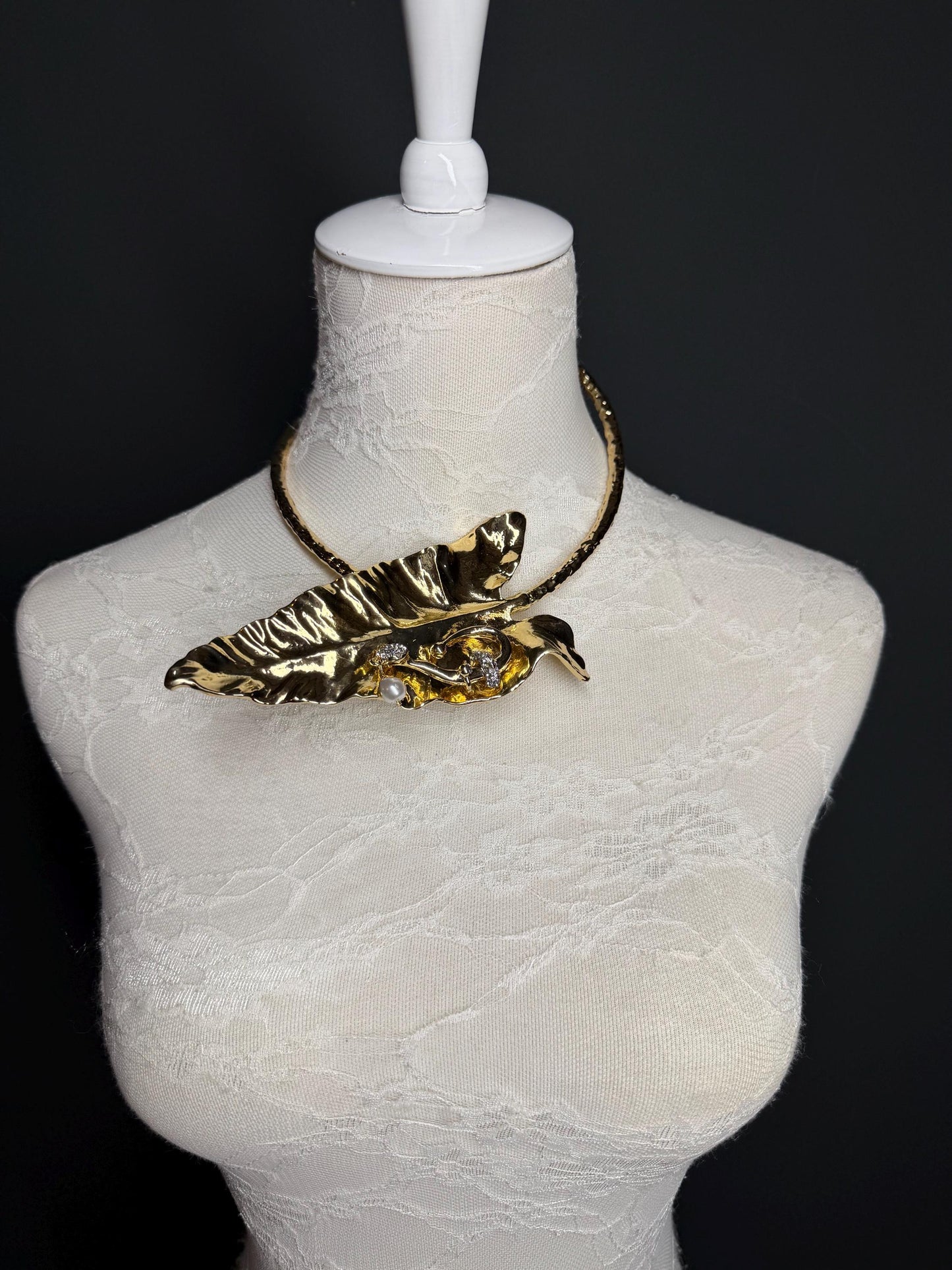 Handmade Metal Leaf Choker, Bridal Wedding Jewelry
