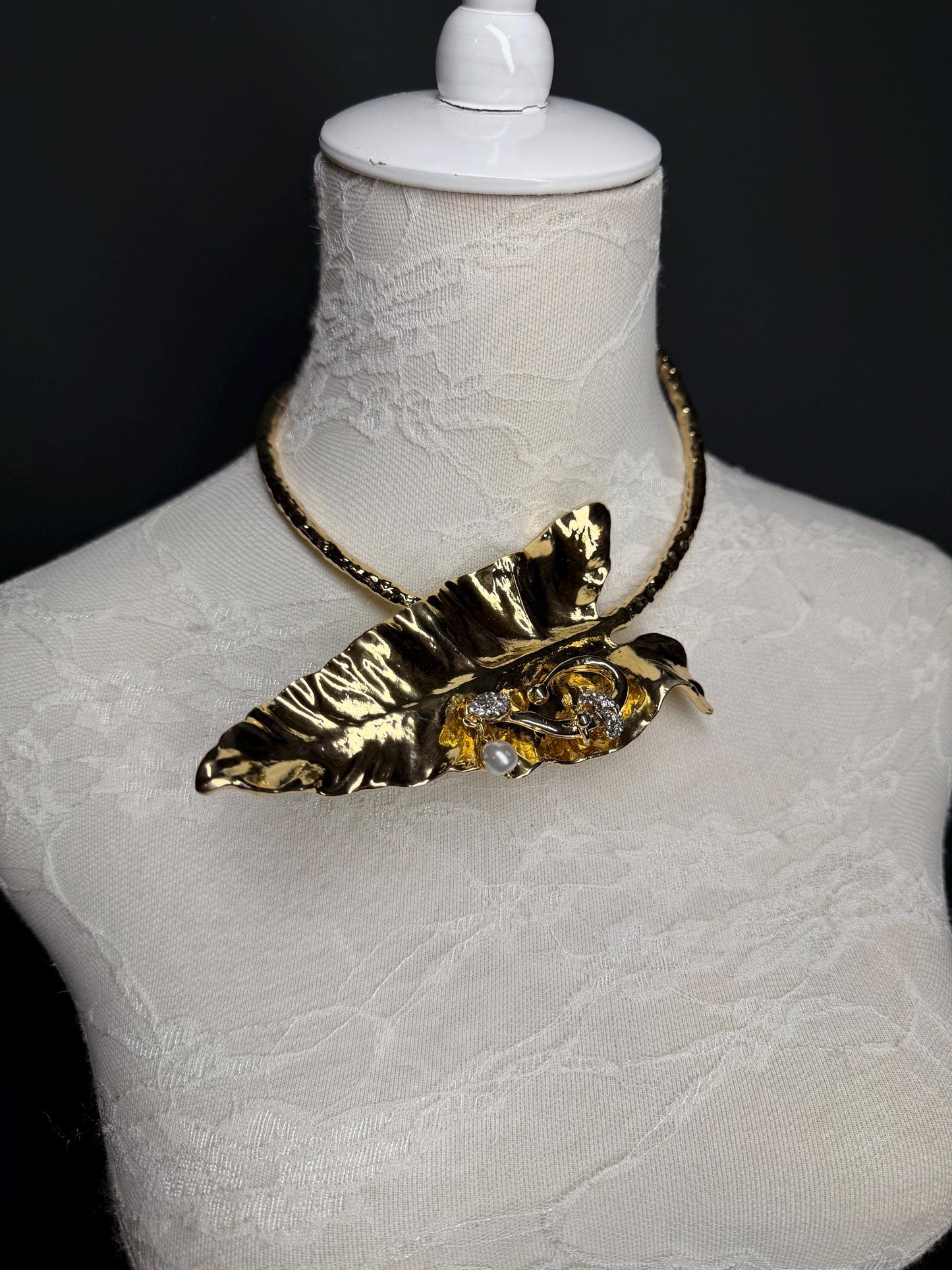 Handmade Metal Leaf Choker, Bridal Wedding Jewelry