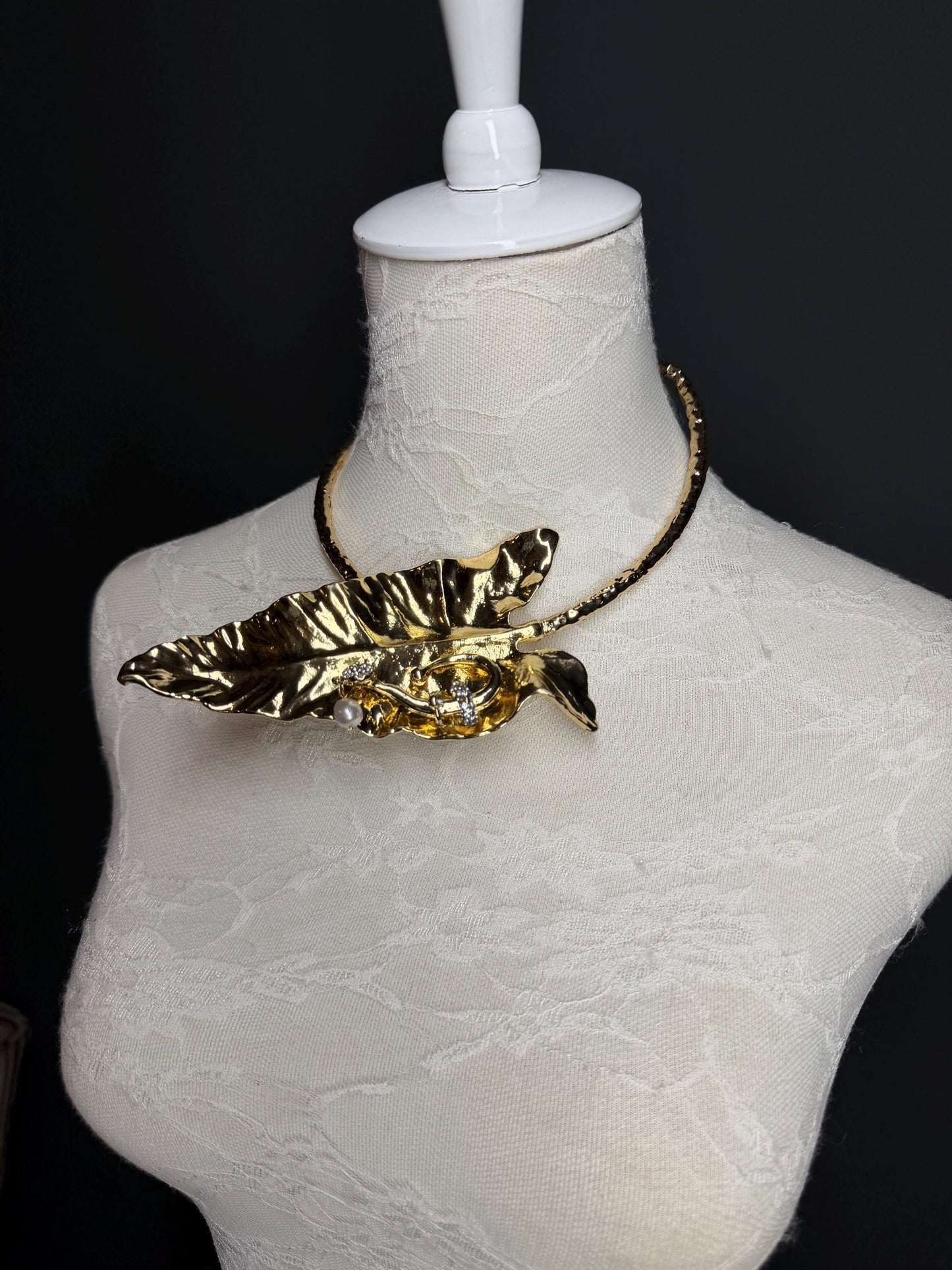 Handmade Metal Leaf Choker, Bridal Wedding Jewelry