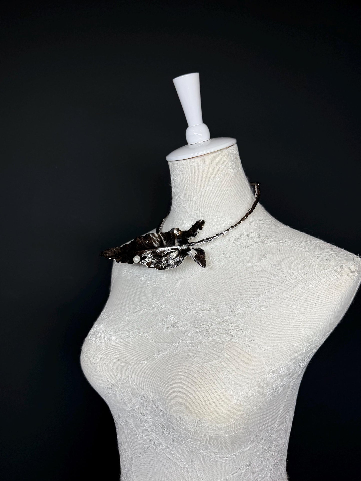 Handmade Metal Leaf Choker, Bridal Wedding Jewelry
