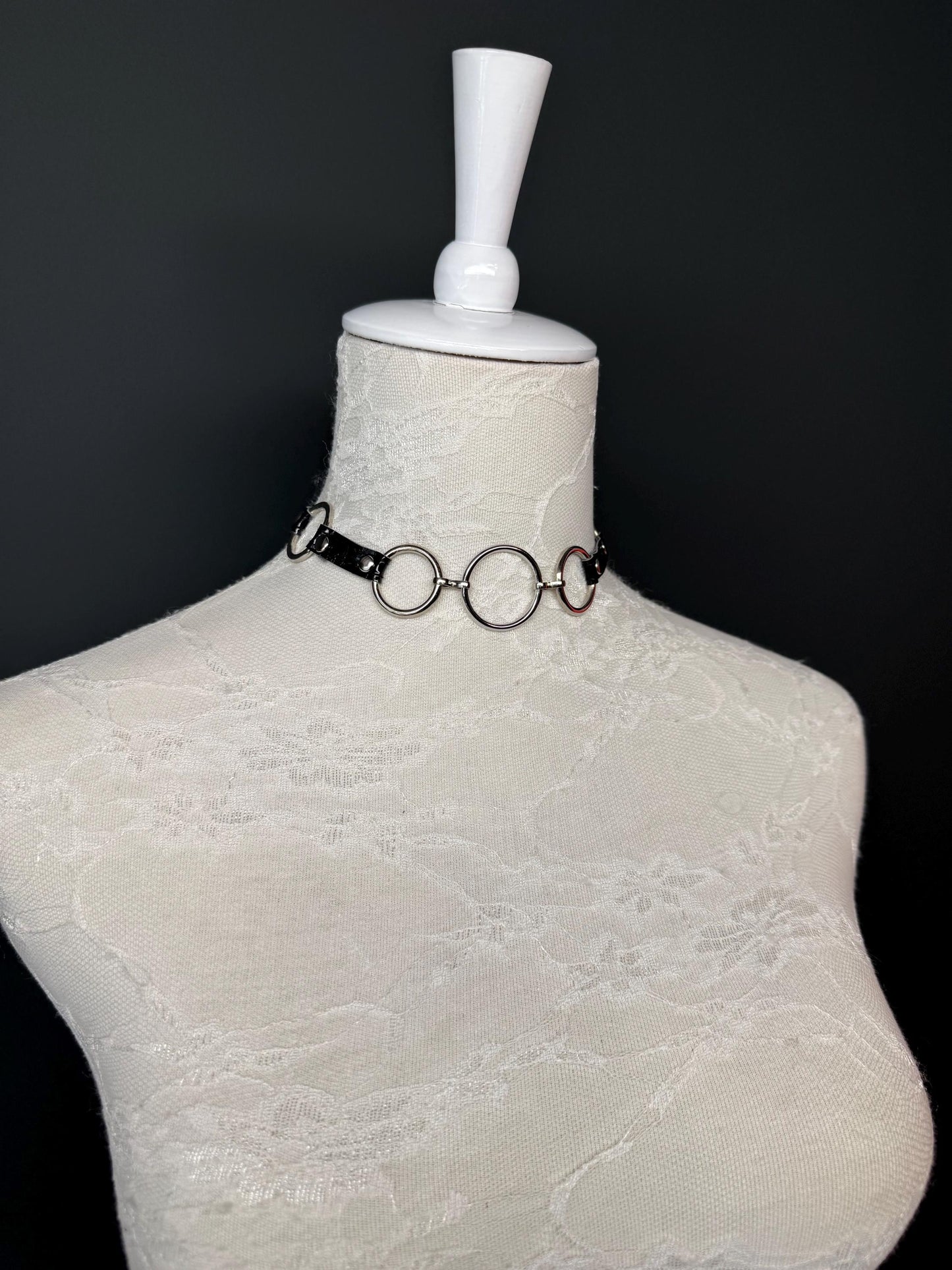 Metal Ring Faux Leather Vegan Black Choker, Choker Necklace, Black, Ring choker, Handmade, Festival, Gift, Fashion