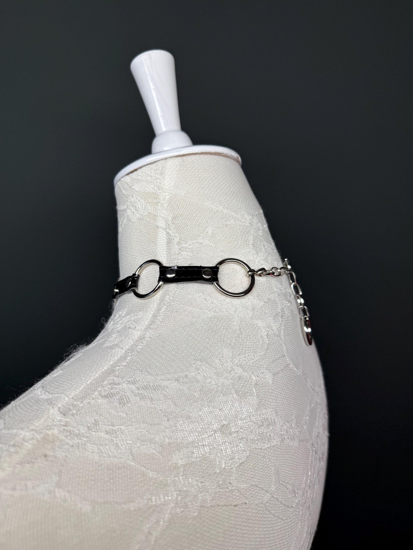 Metal Ring Faux Leather Vegan Black Choker, Choker Necklace, Black, Ring choker, Handmade, Festival, Gift, Fashion