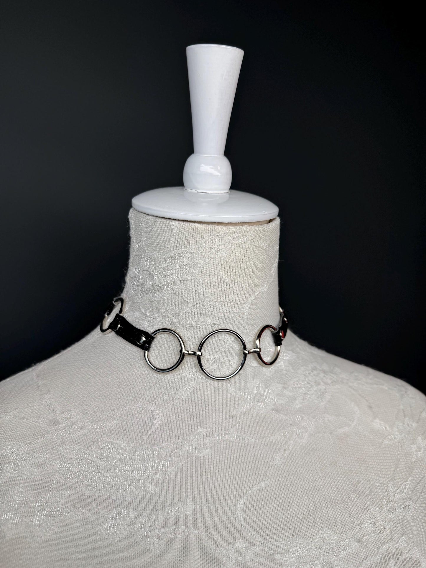 Metal Ring Faux Leather Vegan Black Choker, Choker Necklace, Black, Ring choker, Handmade, Festival, Gift, Fashion