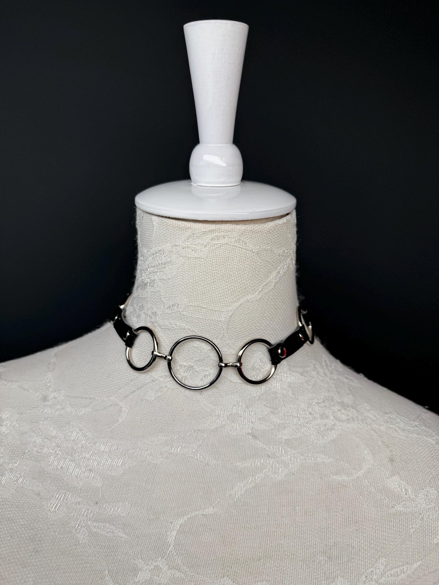 Metal Ring Faux Leather Vegan Black Choker, Choker Necklace, Black, Ring choker, Handmade, Festival, Gift, Fashion