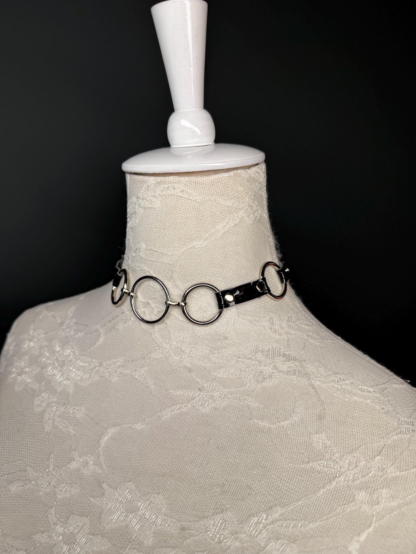 Metal Ring Faux Leather Vegan Black Choker, Choker Necklace, Black, Ring choker, Handmade, Festival, Gift, Fashion