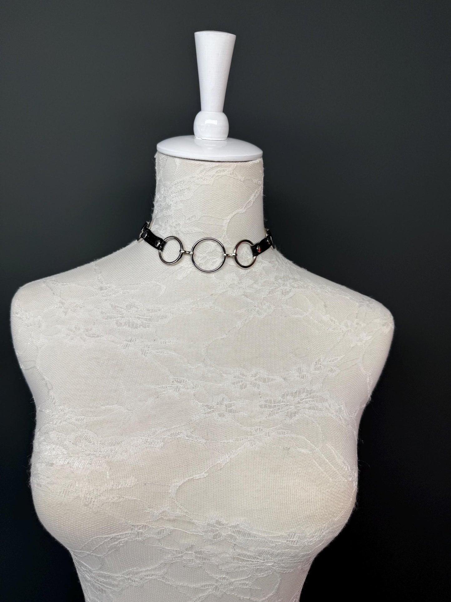 Metal Ring Faux Leather Vegan Black Choker, Choker Necklace, Black, Ring choker, Handmade, Festival, Gift, Fashion