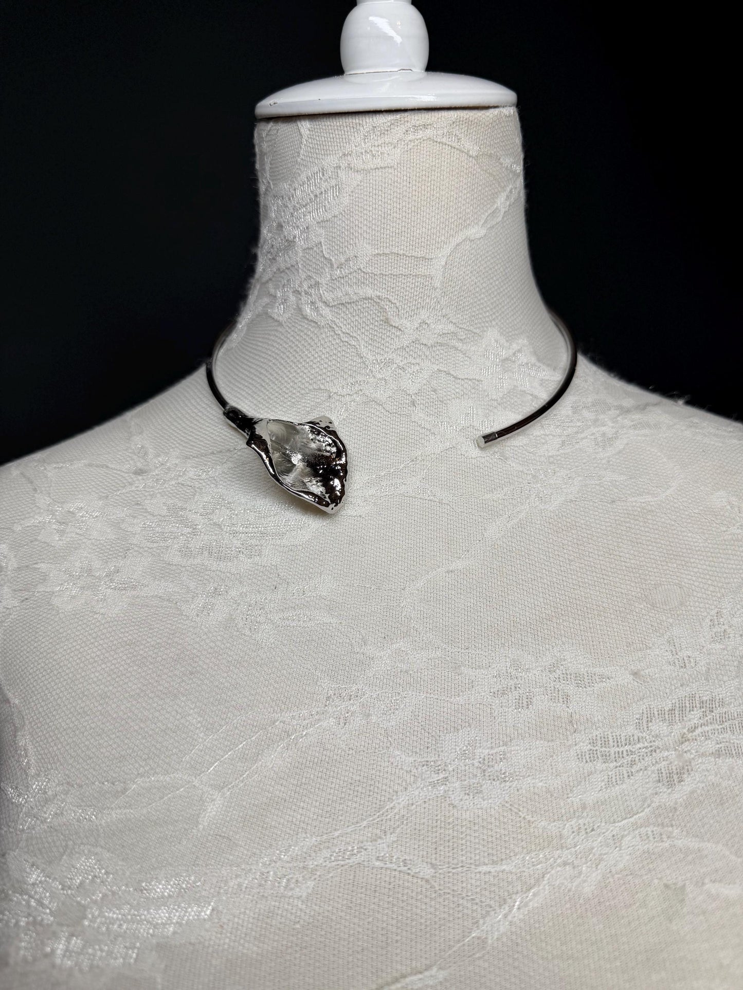Handmade Leaf Petal Metal Choker Necklace, Bridal Design