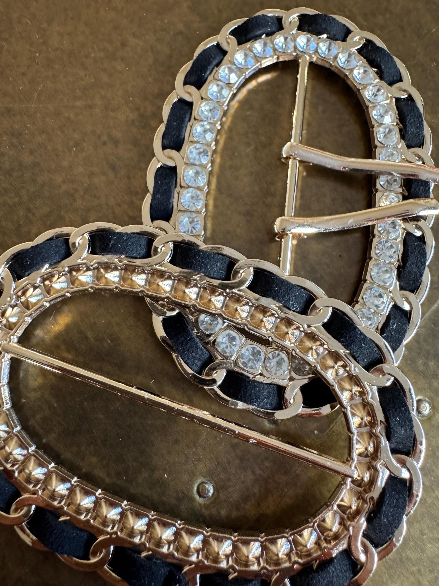 Diamanté Rhinestone Buckle, Gold Colour Solid Metal Buckle, Rhinestones, Vegan, 9.5cm x 6.5cm, Couture, Swimwear, Clothing, Dresses