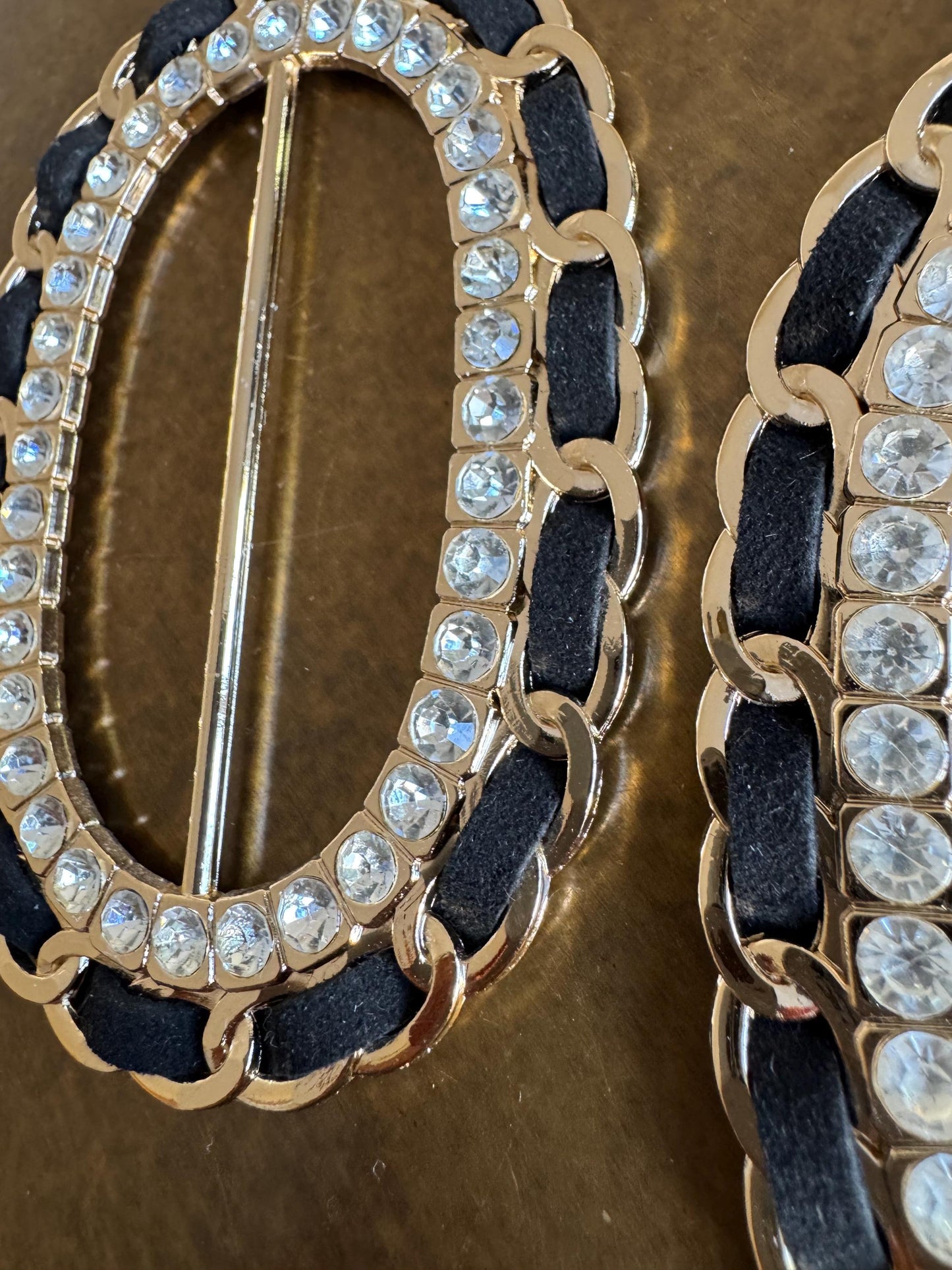 Diamanté Rhinestone Buckle, Gold Colour Solid Metal Buckle, Rhinestones, Vegan, 9.5cm x 6.5cm, Couture, Swimwear, Clothing, Dresses