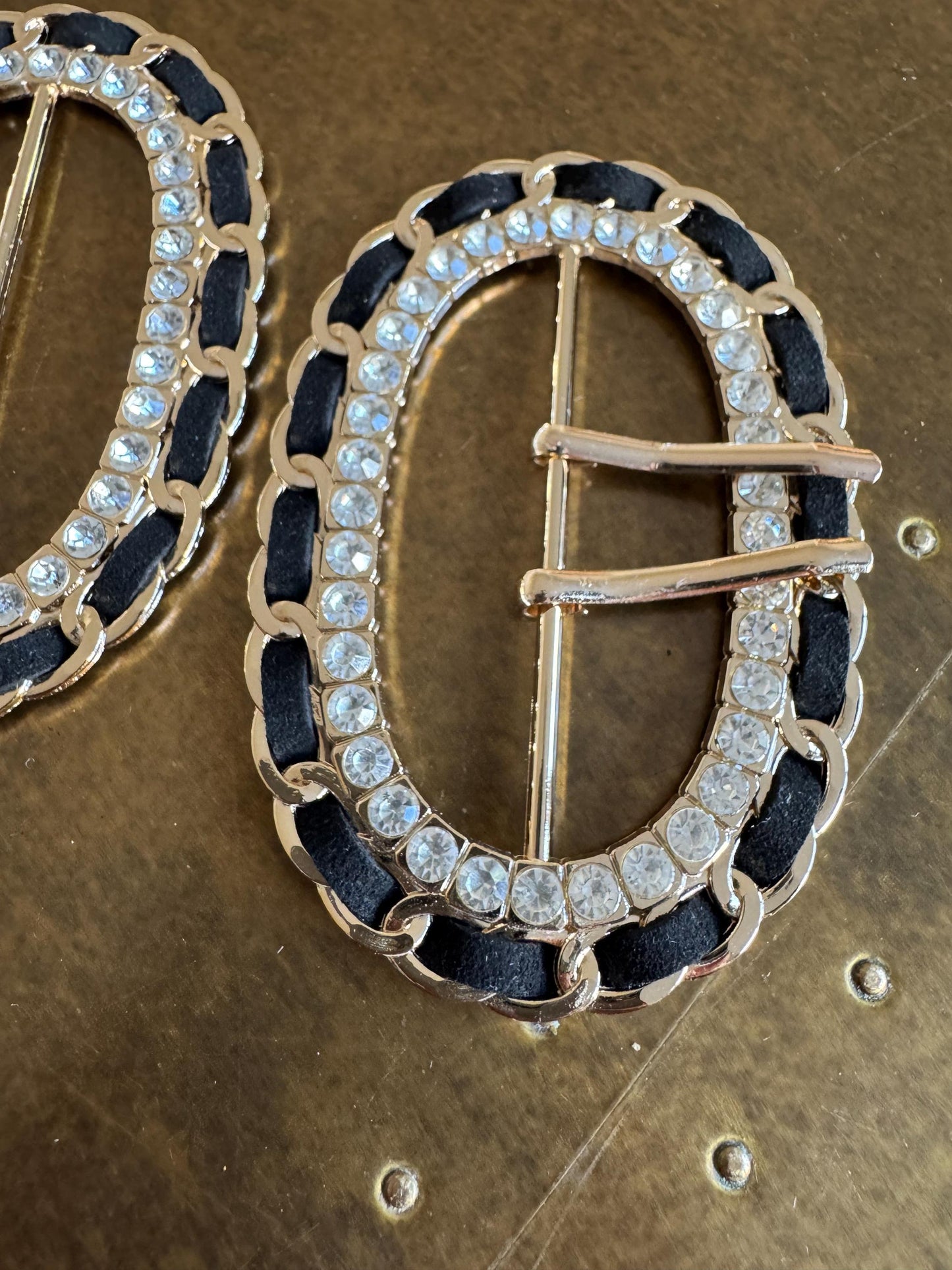 Diamanté Rhinestone Buckle, Gold Colour Solid Metal Buckle, Rhinestones, Vegan, 9.5cm x 6.5cm, Couture, Swimwear, Clothing, Dresses