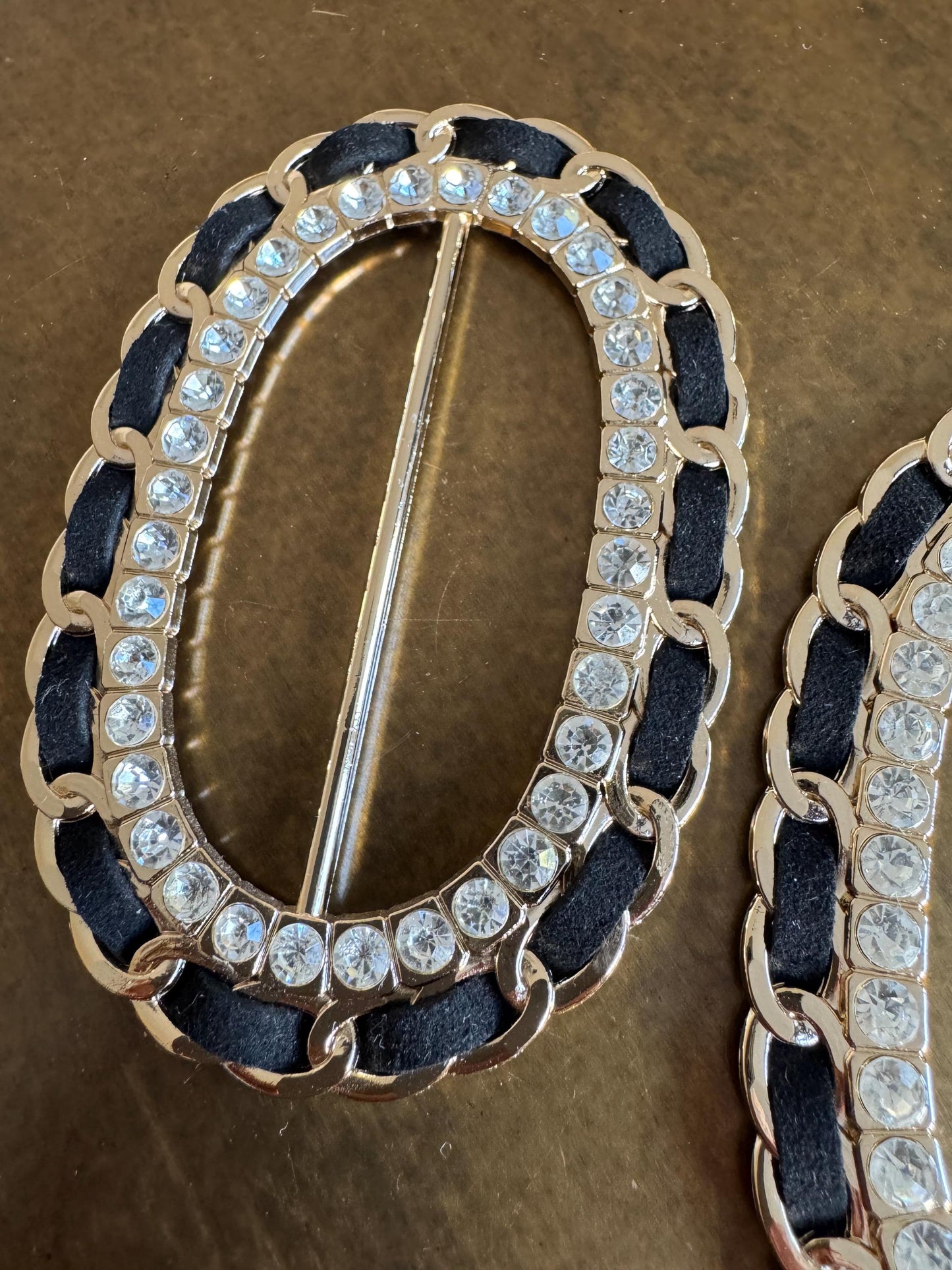 Diamanté Rhinestone Buckle, Gold Colour Solid Metal Buckle, Rhinestones, Vegan, 9.5cm x 6.5cm, Couture, Swimwear, Clothing, Dresses