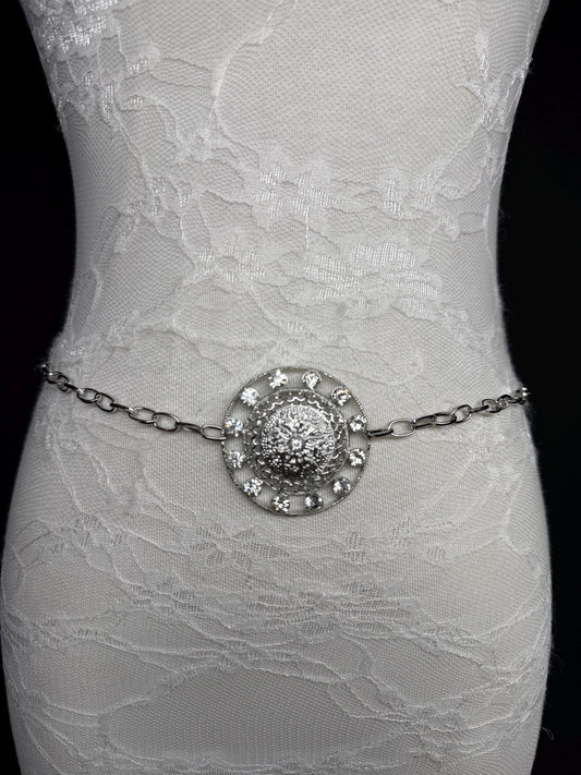 Rhinestone Silver Ring Chain Belt, Handmade to Measure 18–60 Inch Waist