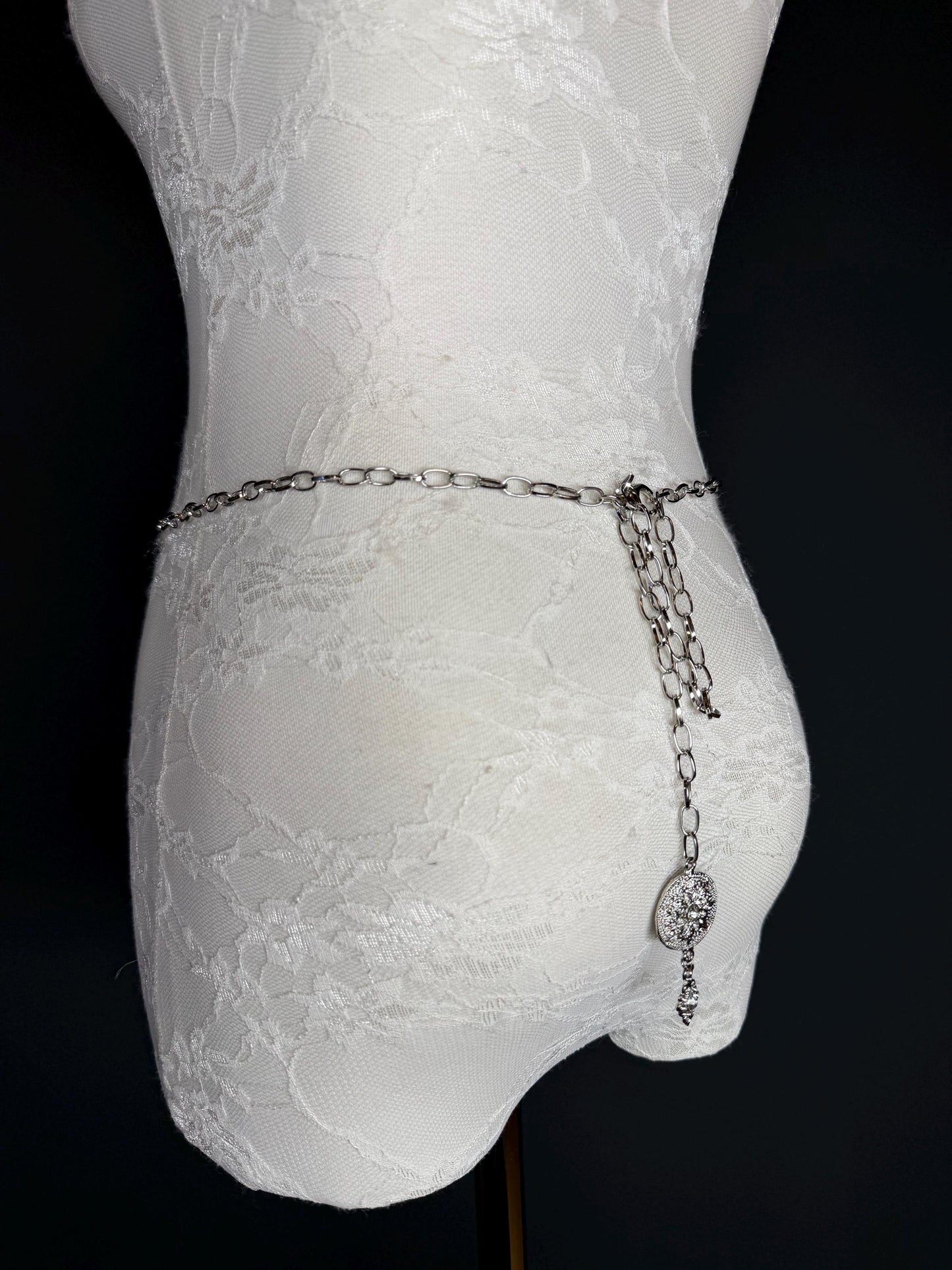 Rhinestone Silver Ring Chain Belt, Handmade to Measure 18–60 Inch Waist