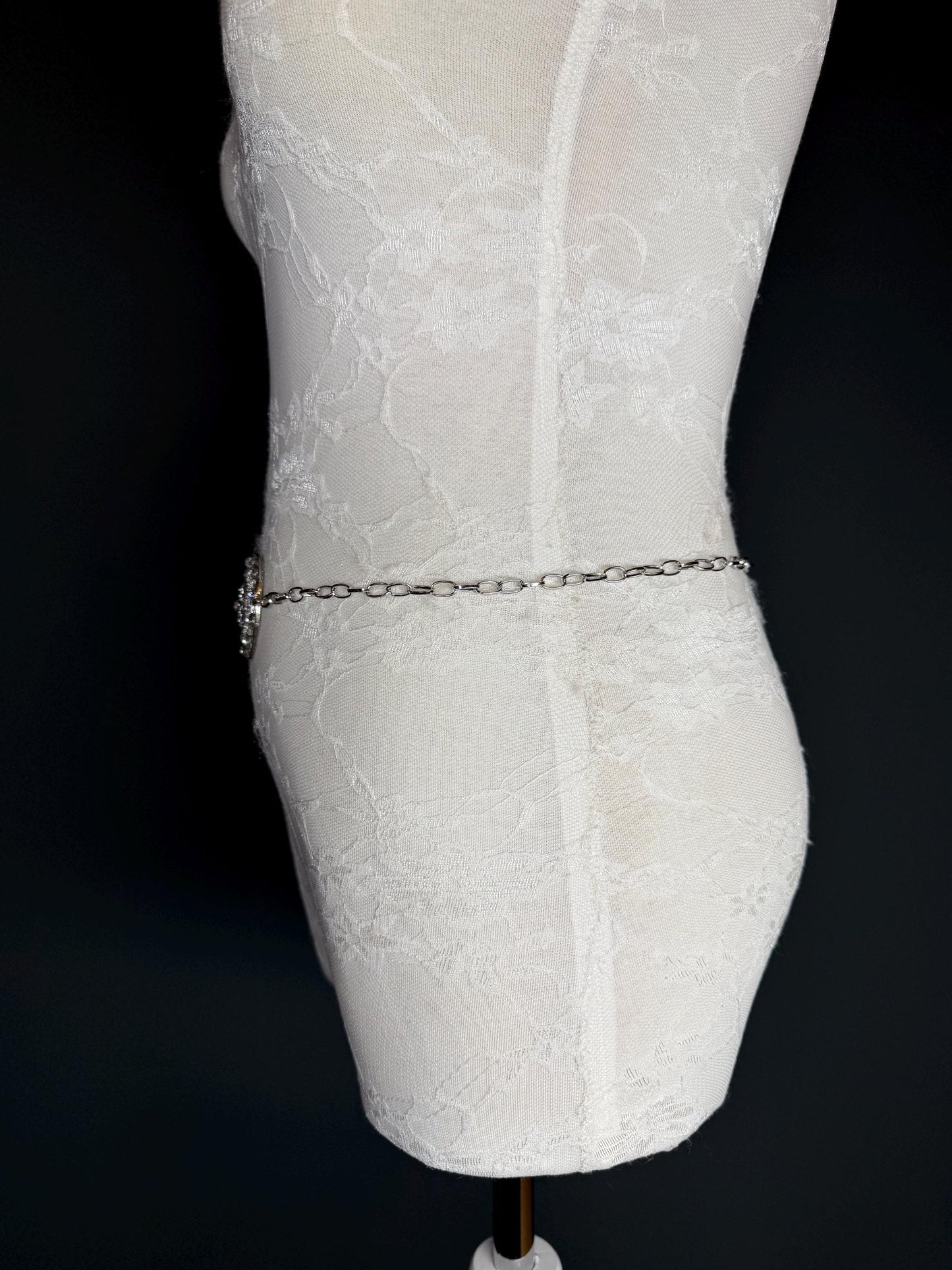Rhinestone Silver Ring Chain Belt, Handmade to Measure 18–60 Inch Waist