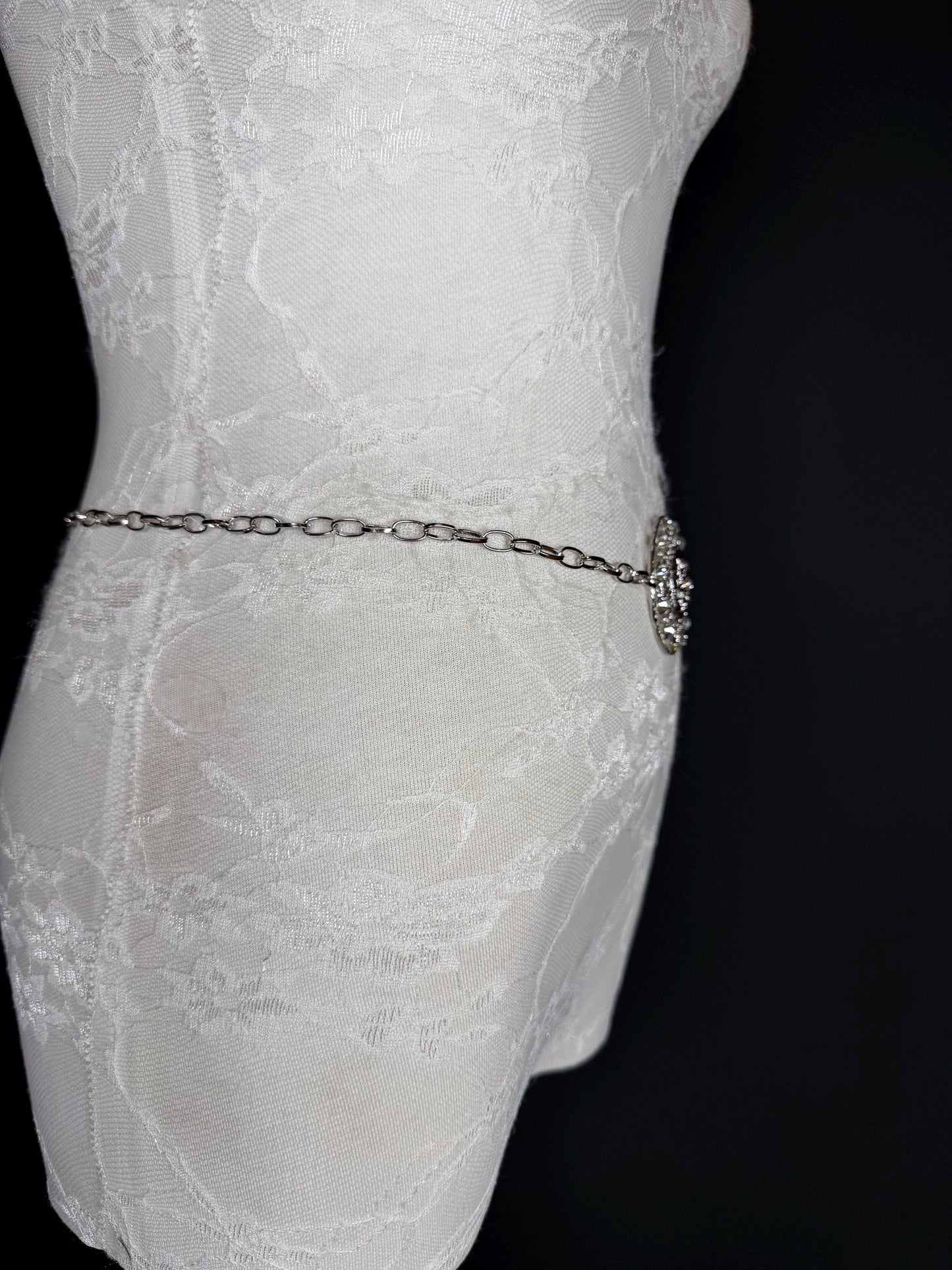 Rhinestone Silver Ring Chain Belt, Handmade to Measure 18–60 Inch Waist