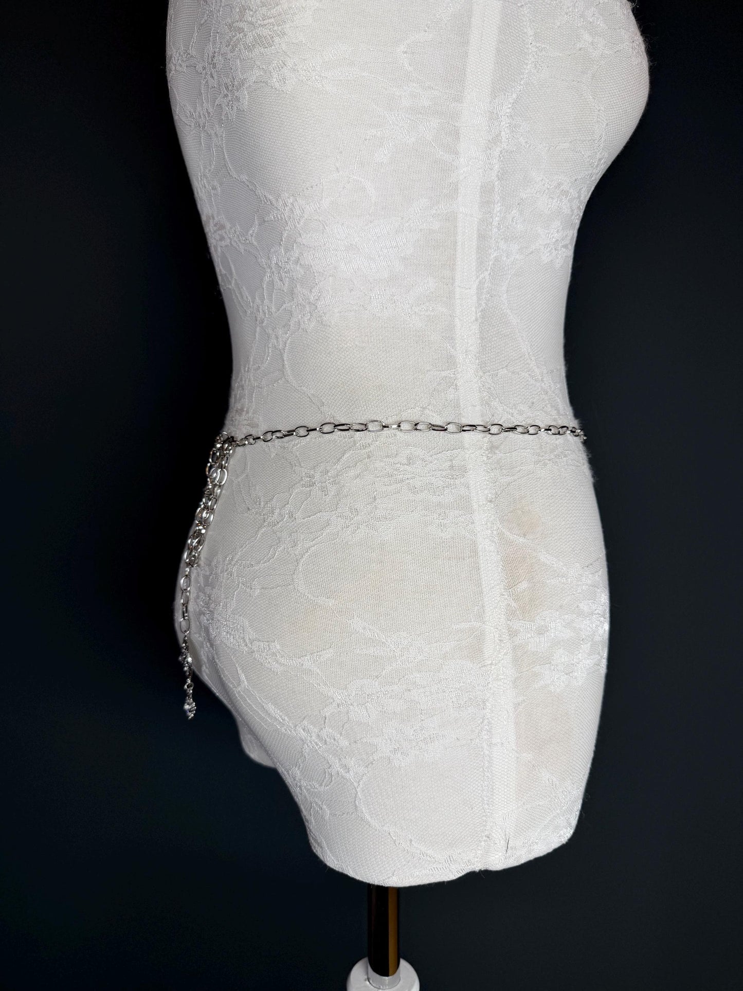 Rhinestone Silver Ring Chain Belt, Handmade to Measure 18–60 Inch Waist