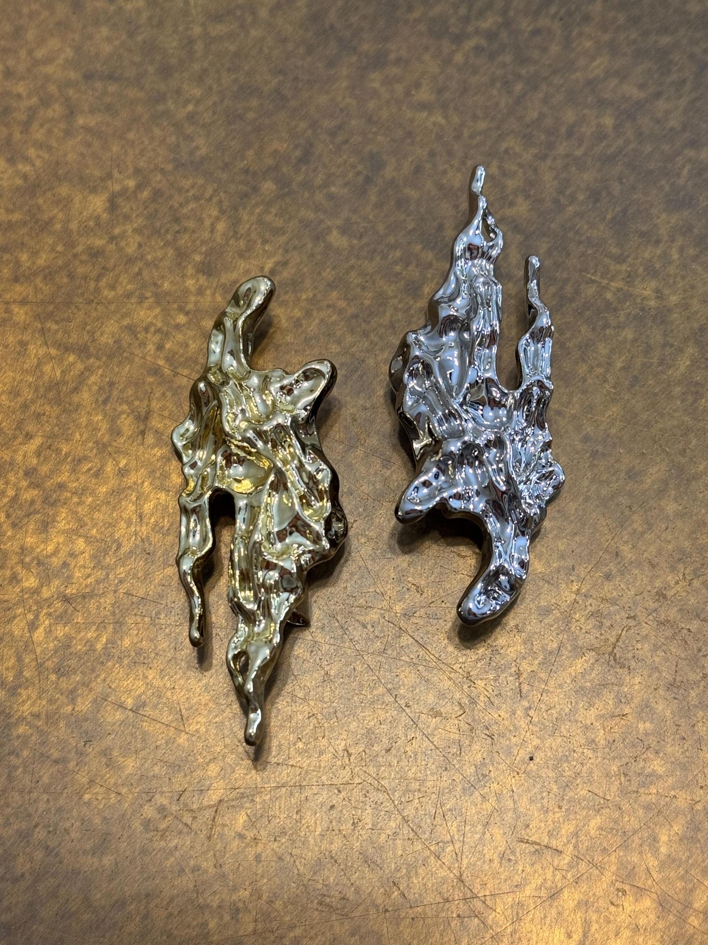 Gold Metal Lightening Brooch, Brooch, Pin on, Solid Metal, Accessory, 2”, Unusual, Gift, FAN Design, Brooches, Festival, Gift, Gold, Silver