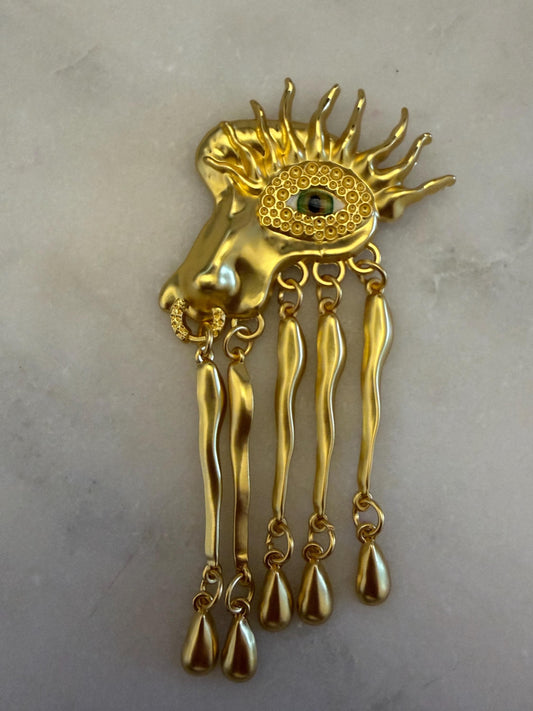 Brooch, Eye Brooch, Pin on Gold, 10cm x 4.5cm