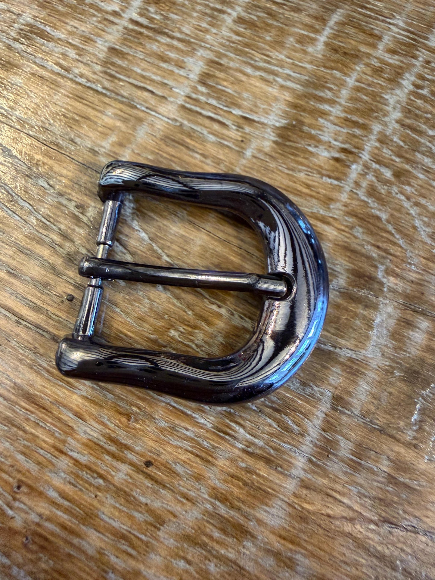 Metal Belt Buckle with Prong, Shiny Gunmetal Finish (40mm Outer, 25mm Bar)