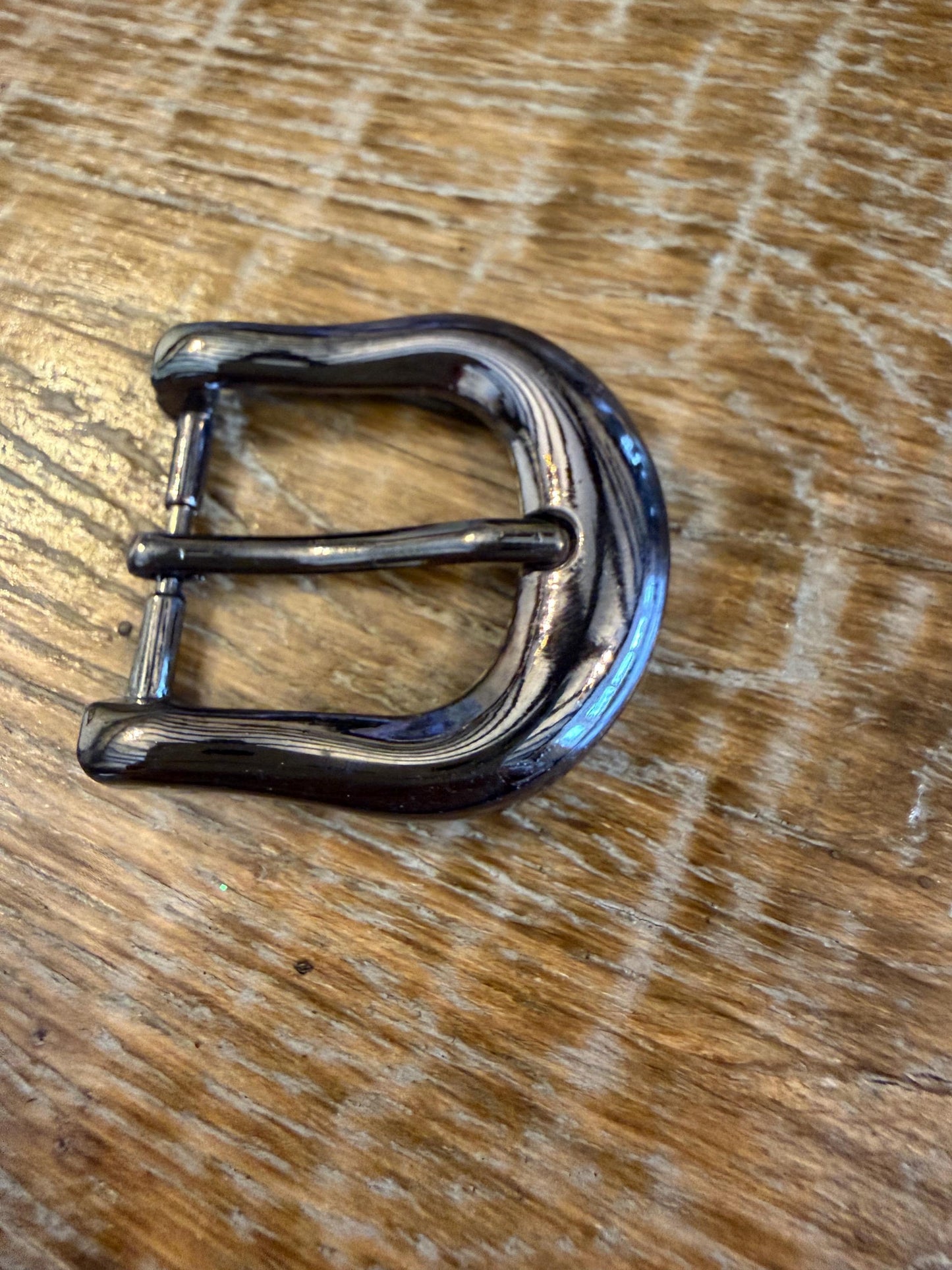 Metal Belt Buckle with Prong, Shiny Gunmetal Finish (40mm Outer, 25mm Bar)