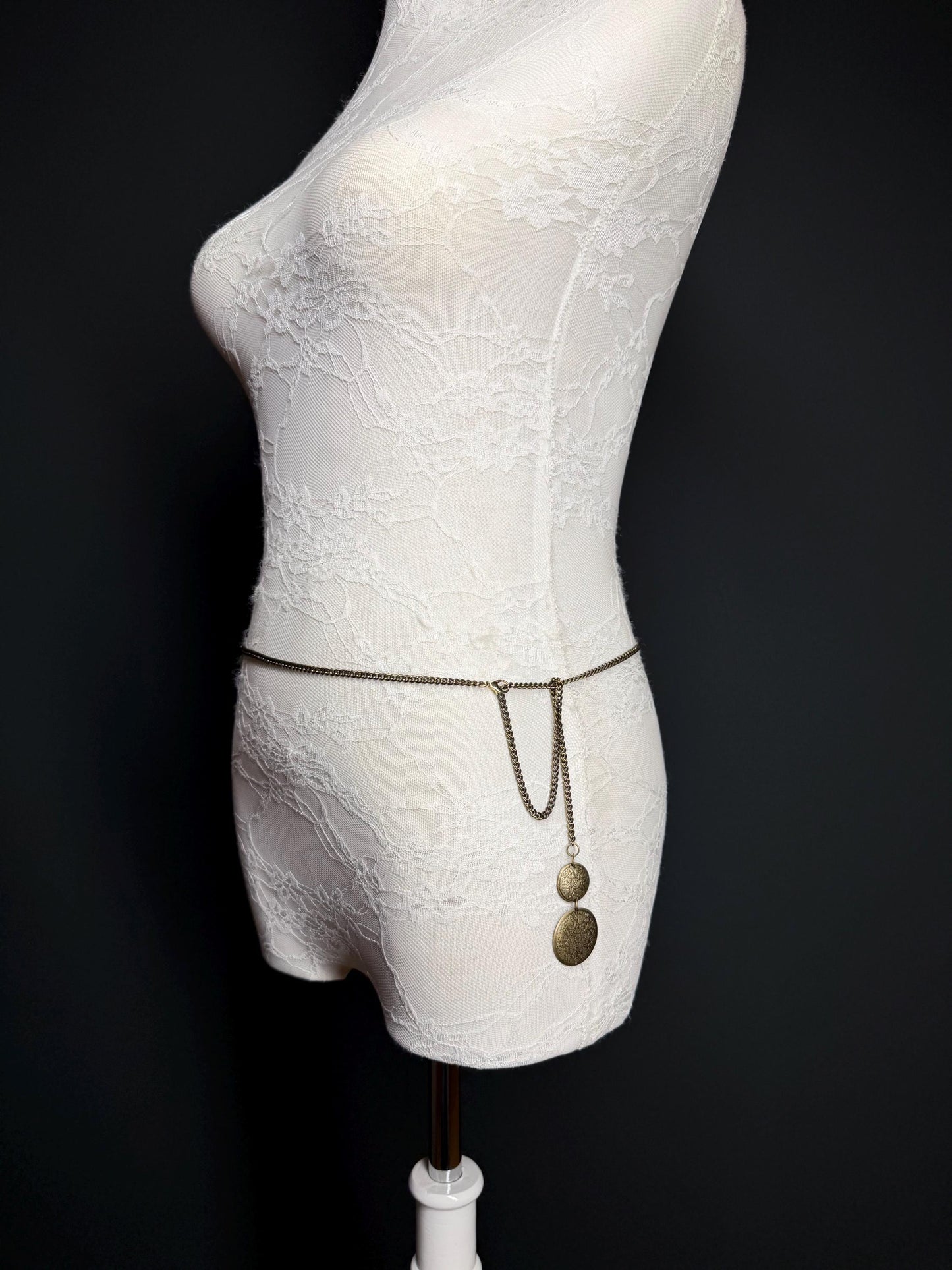 Antique Brass Chain Belt, Coin Pendant Detail, Handmade to Measure 18–60 Inch Waist