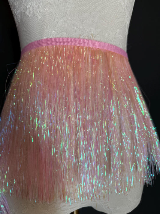 8” Wide Pearlescent Baby Pink Tinsel Fringe, 9 colours