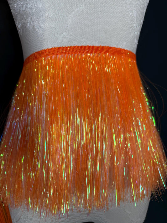 8” Wide Pearlescent Orange Tinsel Fringe, 9 colours