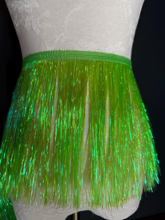 8” Wide Pearlescent Green Tinsel Fringe, 9 colours