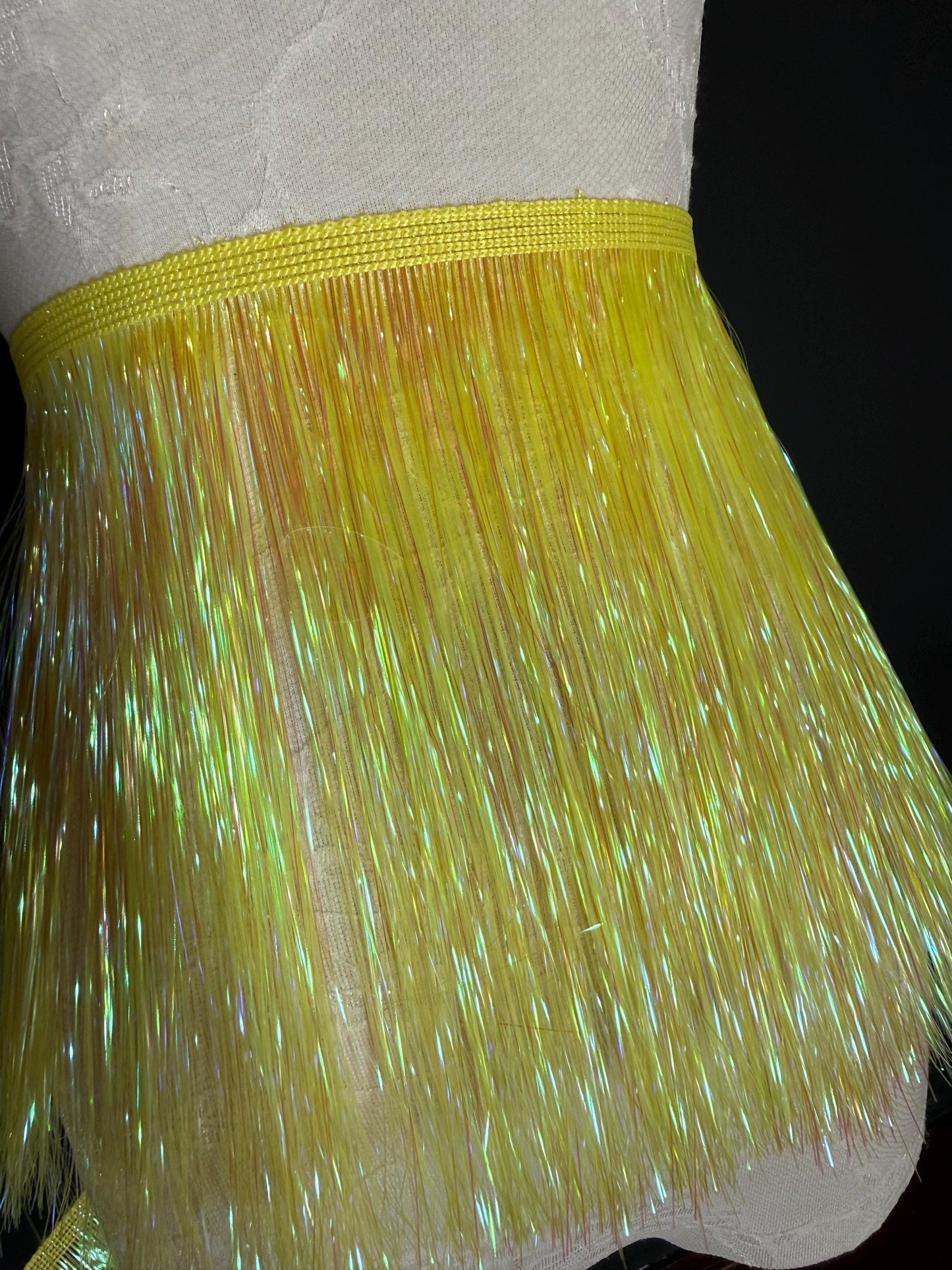 8” Wide Pearlescent Green Tinsel Fringe, 9 colours