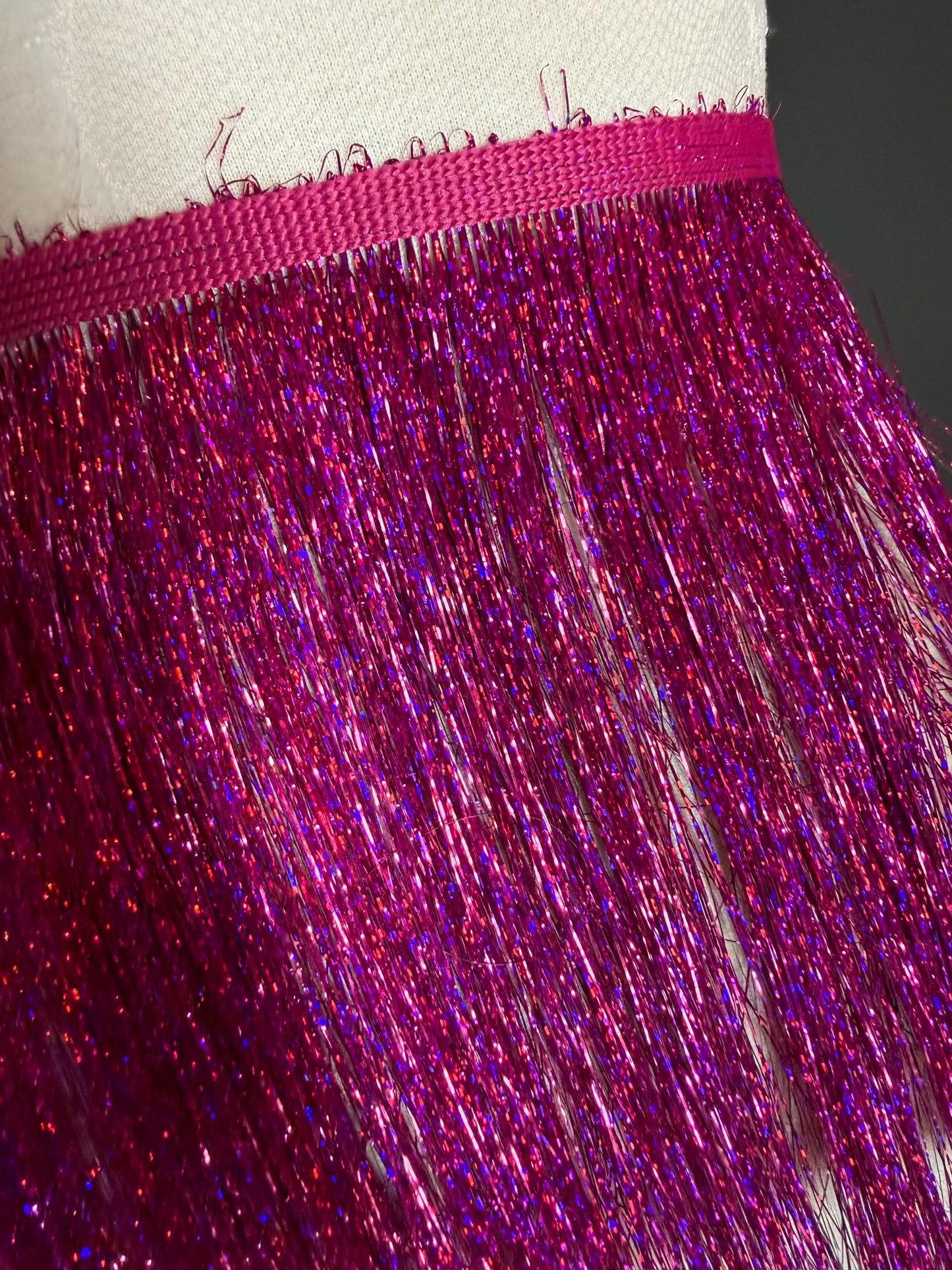 8” Wide Pearlescent Green Tinsel Fringe, 9 colours