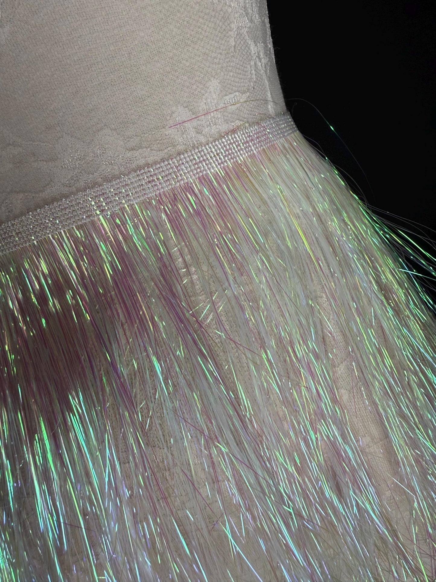 8” Wide Pearlescent Salmon Pink Tinsel Fringe, 9 colours