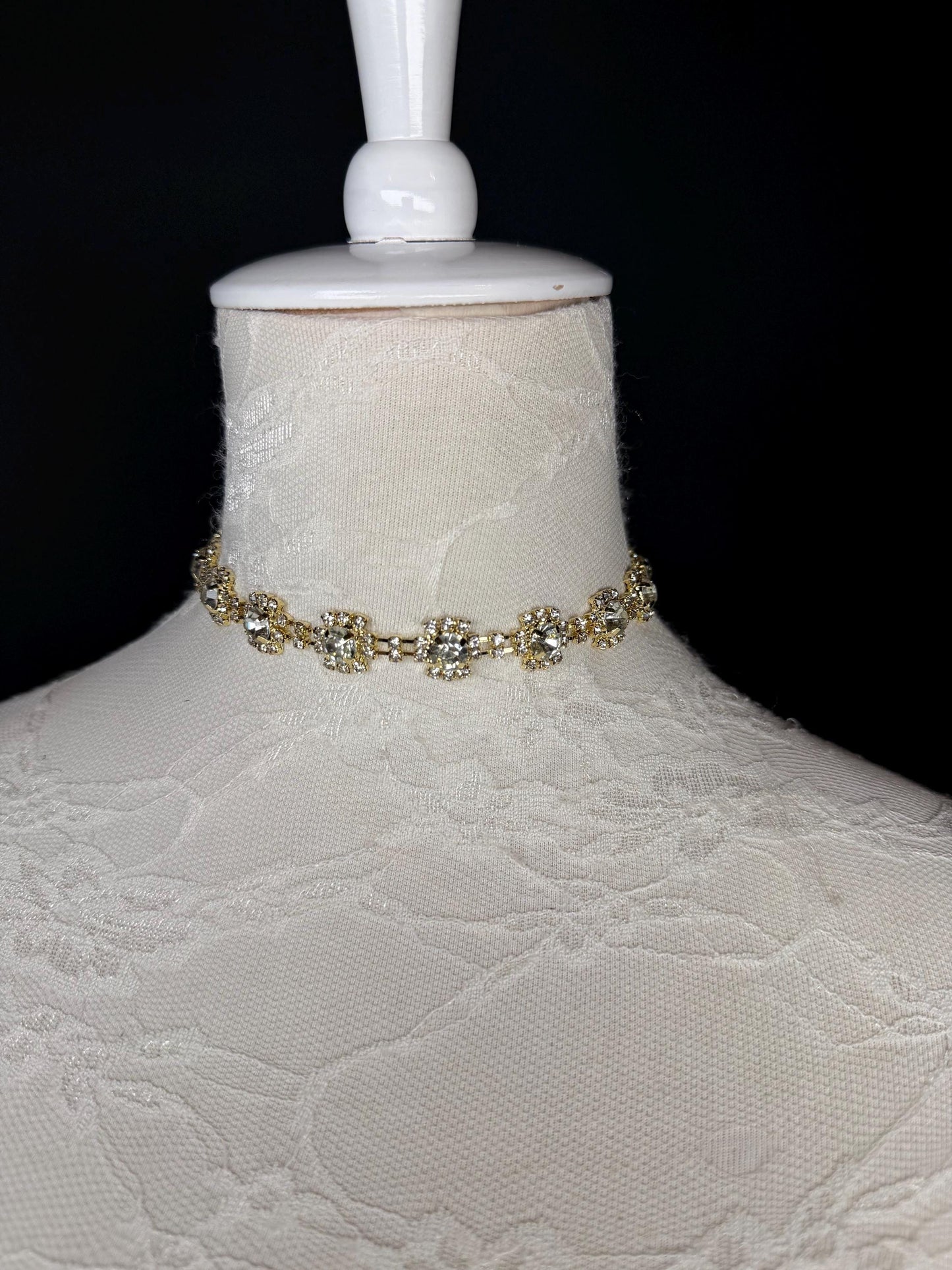 Jewel Rhinestoe Choker, Gold Choker Necklace, Bridal, Elegant, Gift