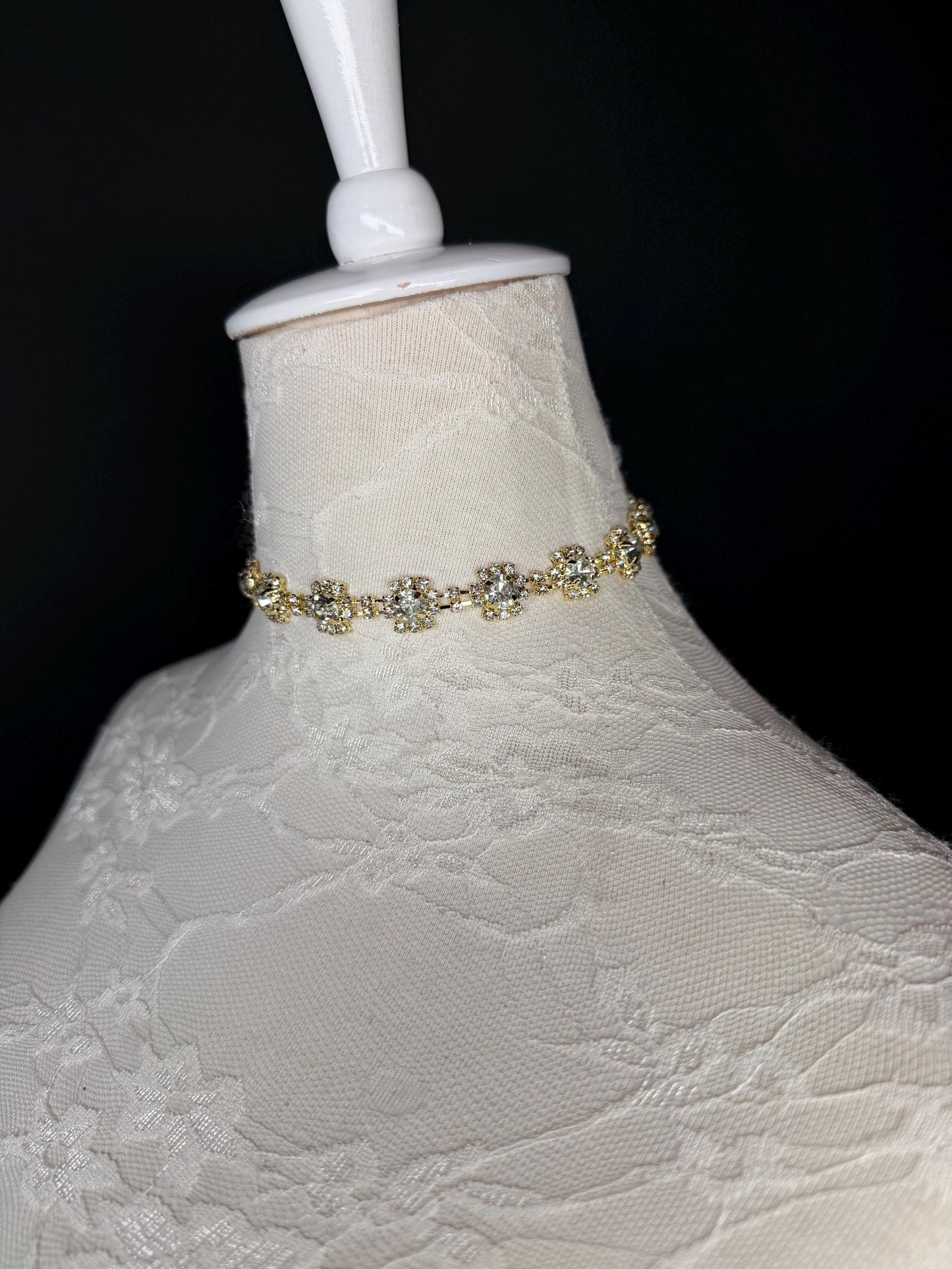 Jewel Rhinestoe Choker, Gold Choker Necklace, Bridal, Elegant, Gift