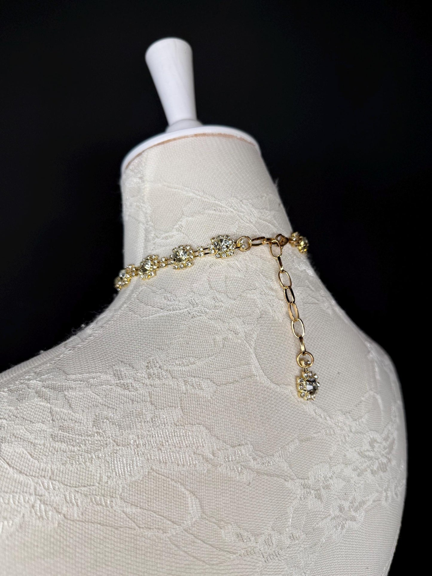 Jewel Rhinestoe Choker, Gold Choker Necklace, Bridal, Elegant, Gift