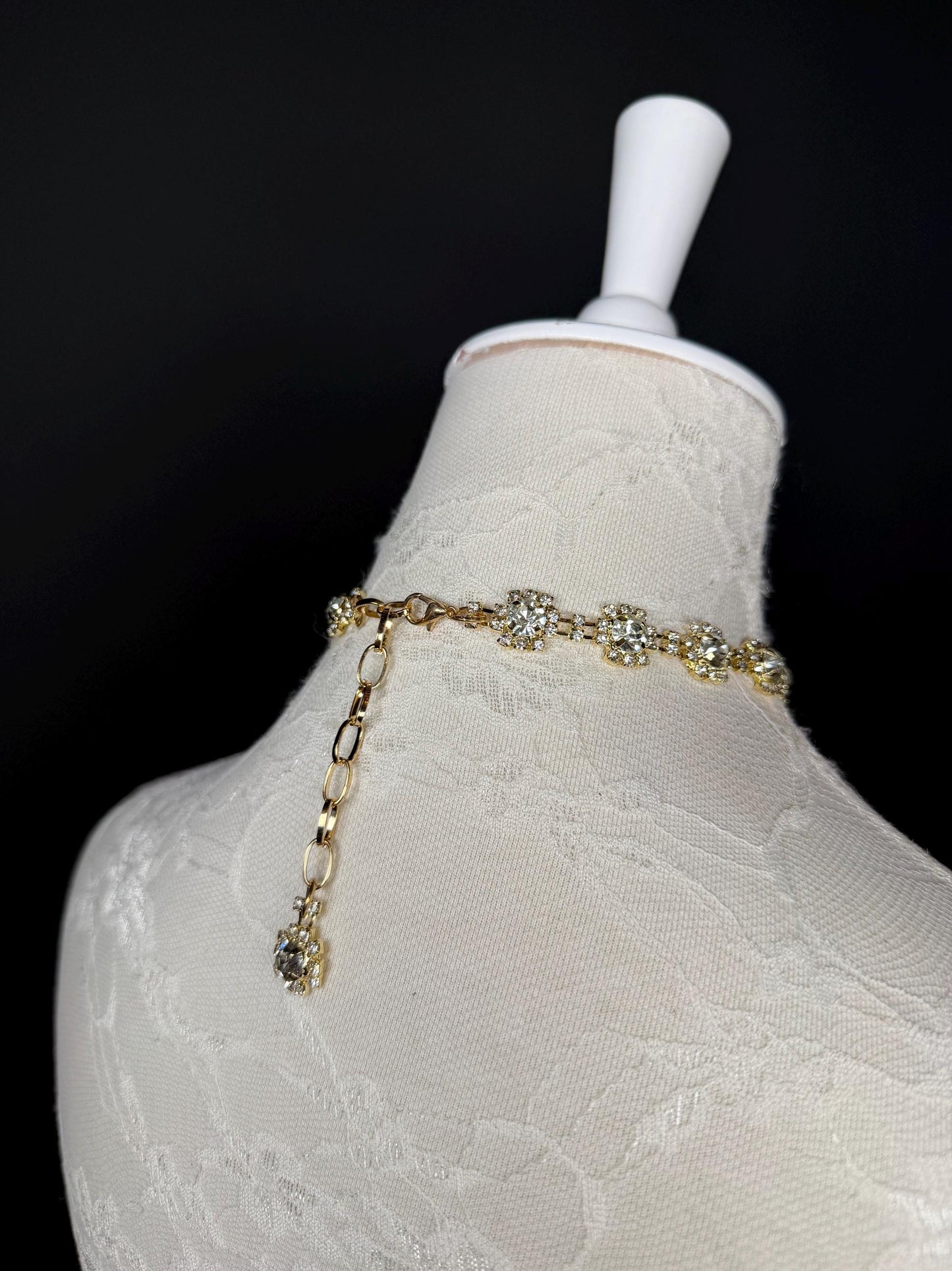 Jewel Rhinestoe Choker, Gold Choker Necklace, Bridal, Elegant, Gift