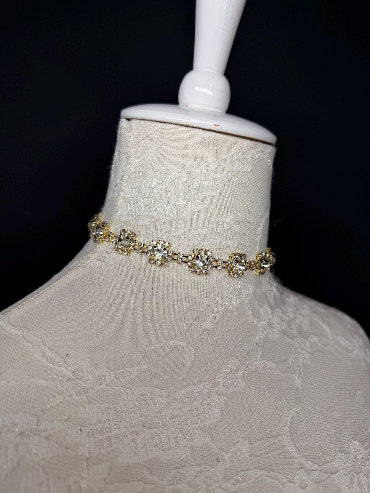 Jewel Rhinestoe Choker, Gold Choker Necklace, Bridal, Elegant, Gift