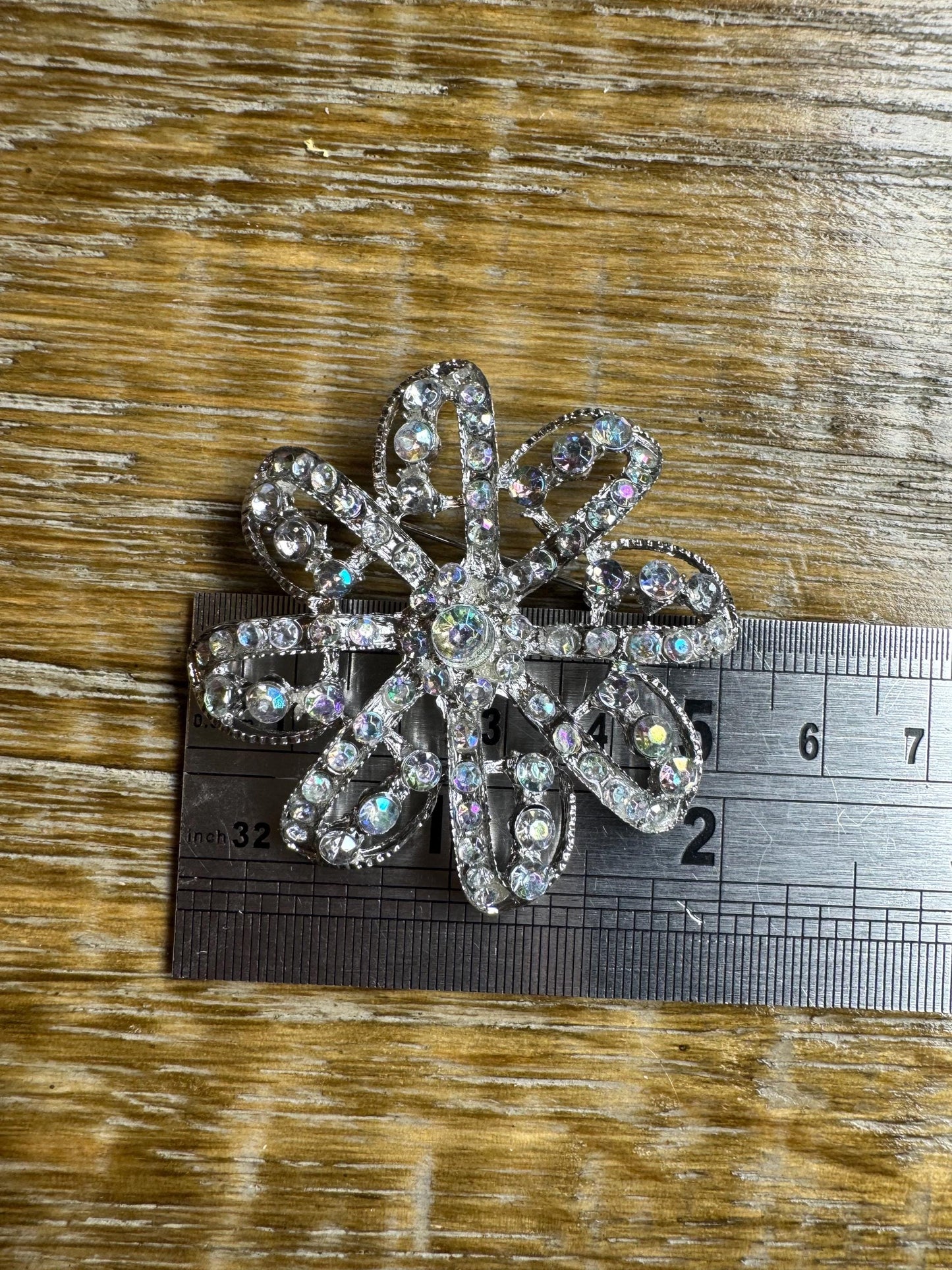 2” Rhinestone Brooch, Silver Diamanté Brooch, Pin on, Bridal, Wedding, Bling, Jewel, Accessory, 2” Wide, Giftx Floral Design Brooch
